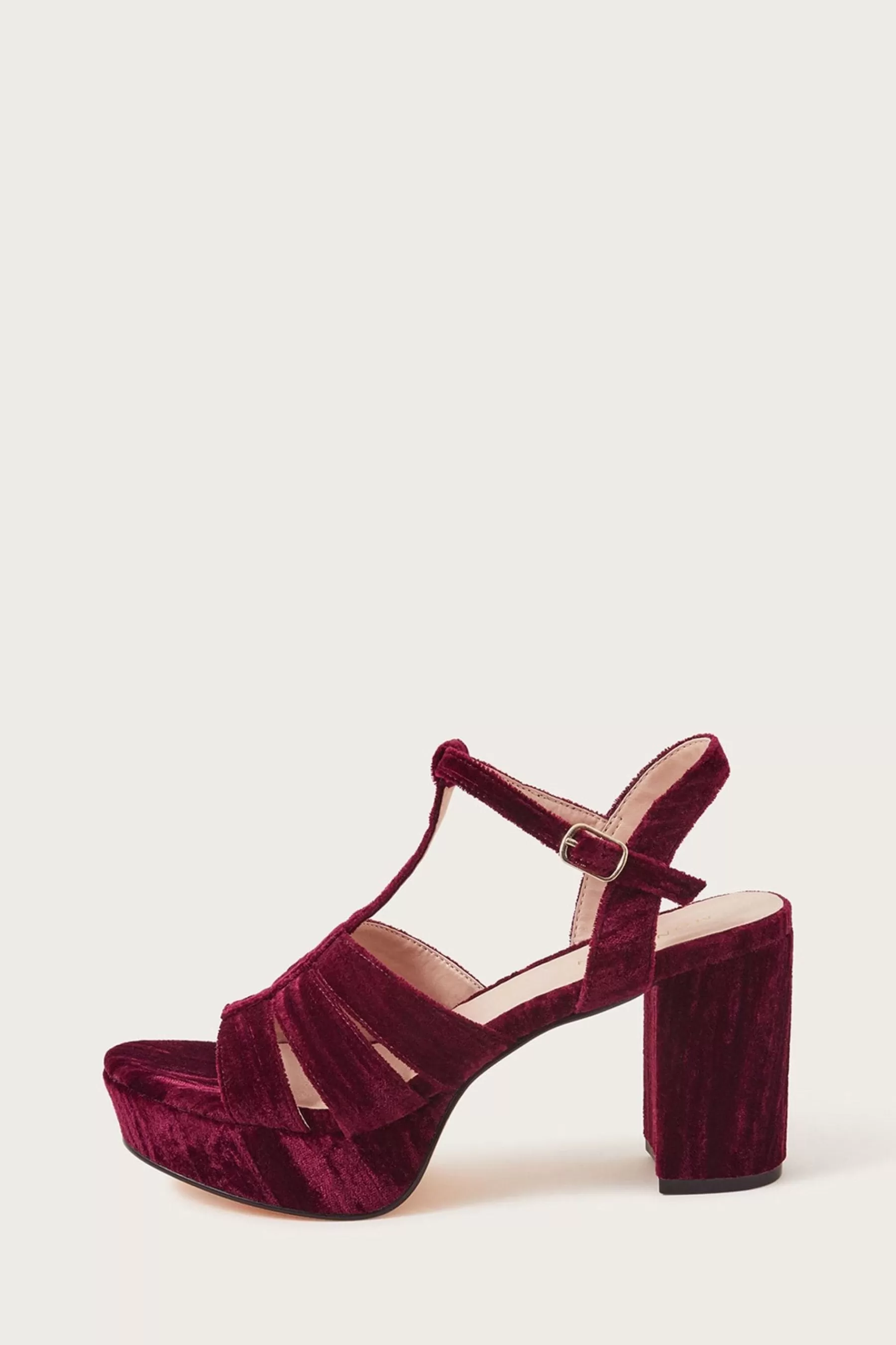 Monsoon Sandals | Velvet Crushed Platform Heels Red