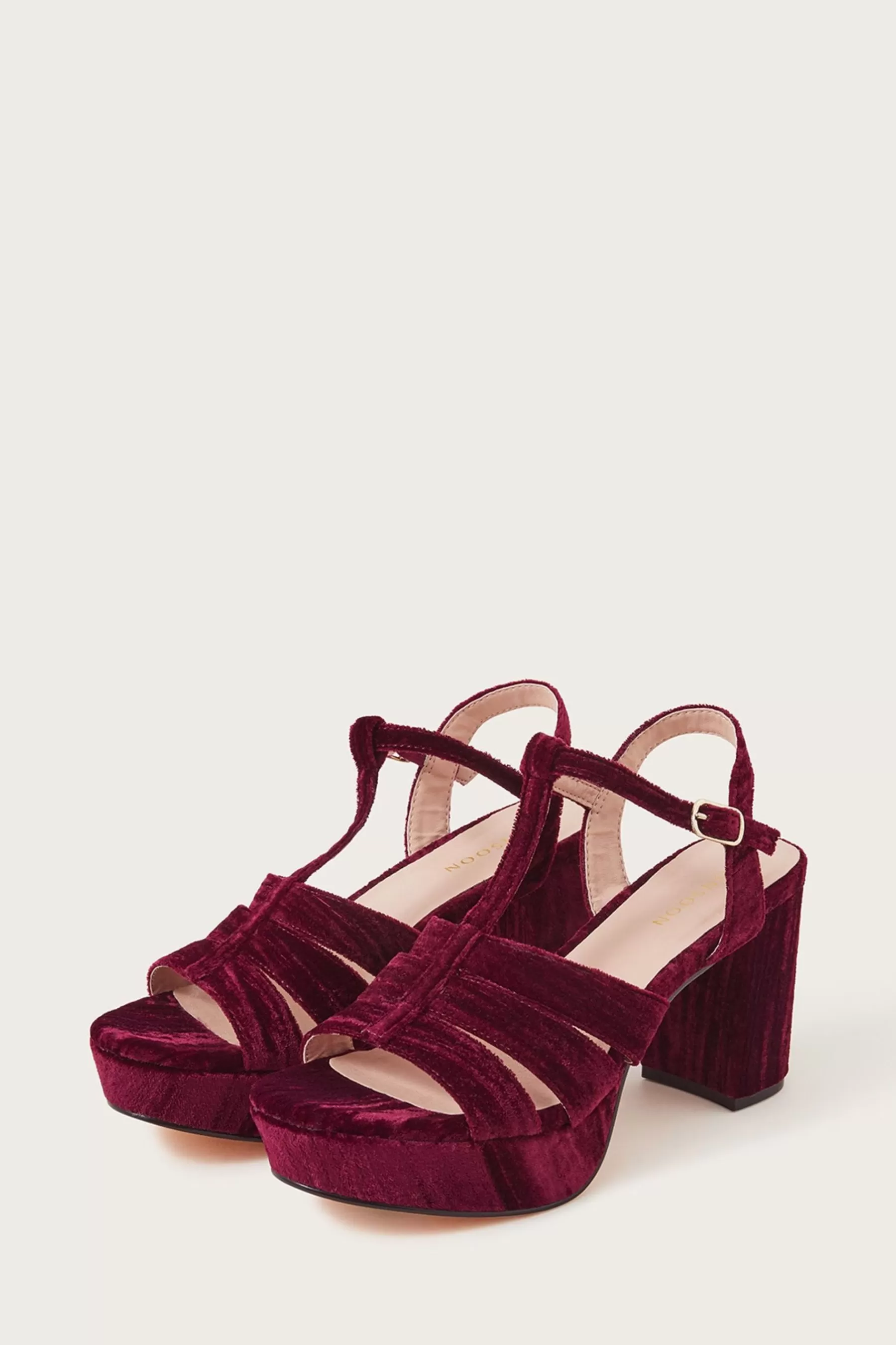 Monsoon Sandals | Velvet Crushed Platform Heels Red