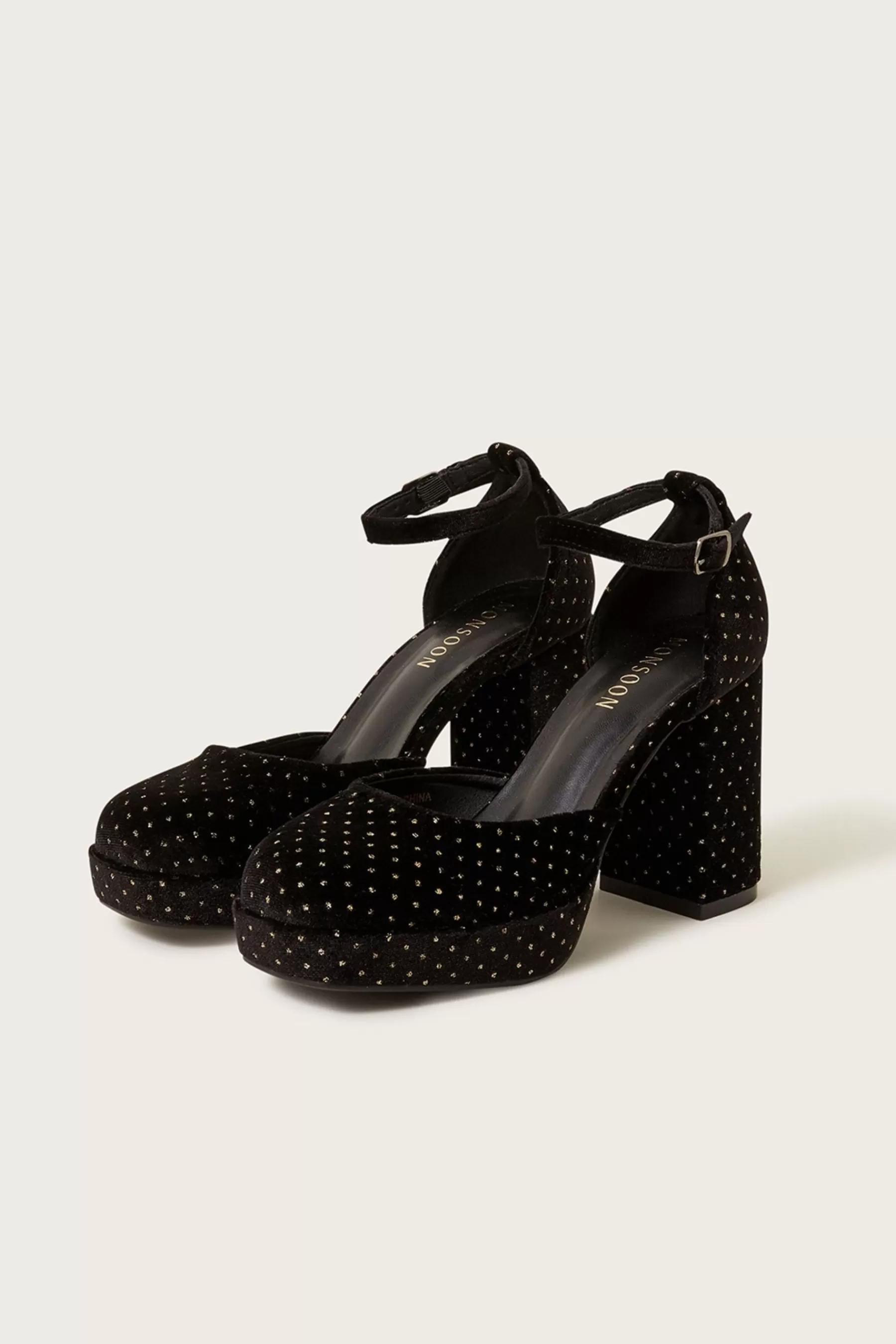 Monsoon Heels | Velvet Spot Closed Toe Platform Heels Black