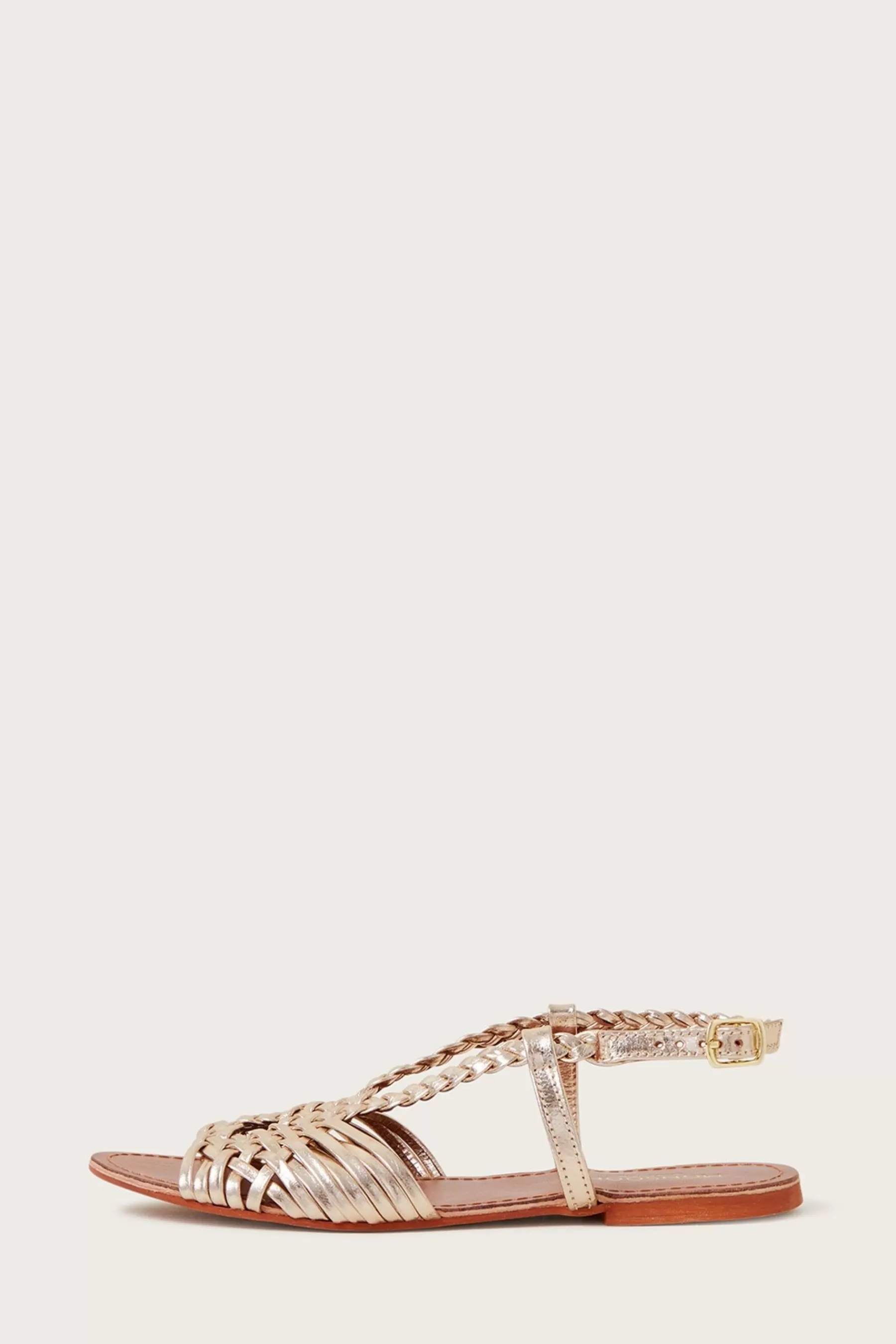 Monsoon Sandals- Woven Leather Plait Sandals Gold