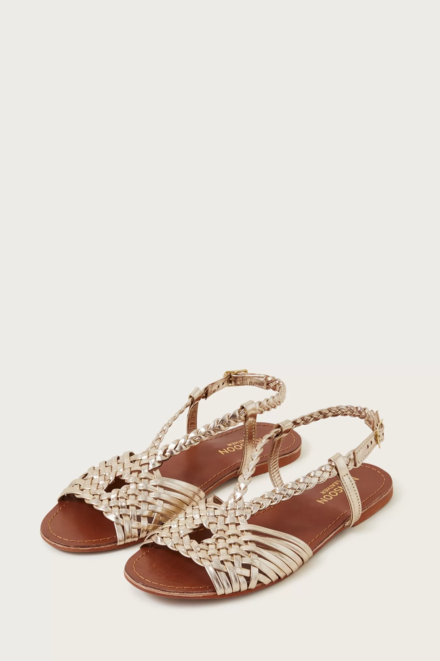 Monsoon Sandals- Woven Leather Plait Sandals Gold