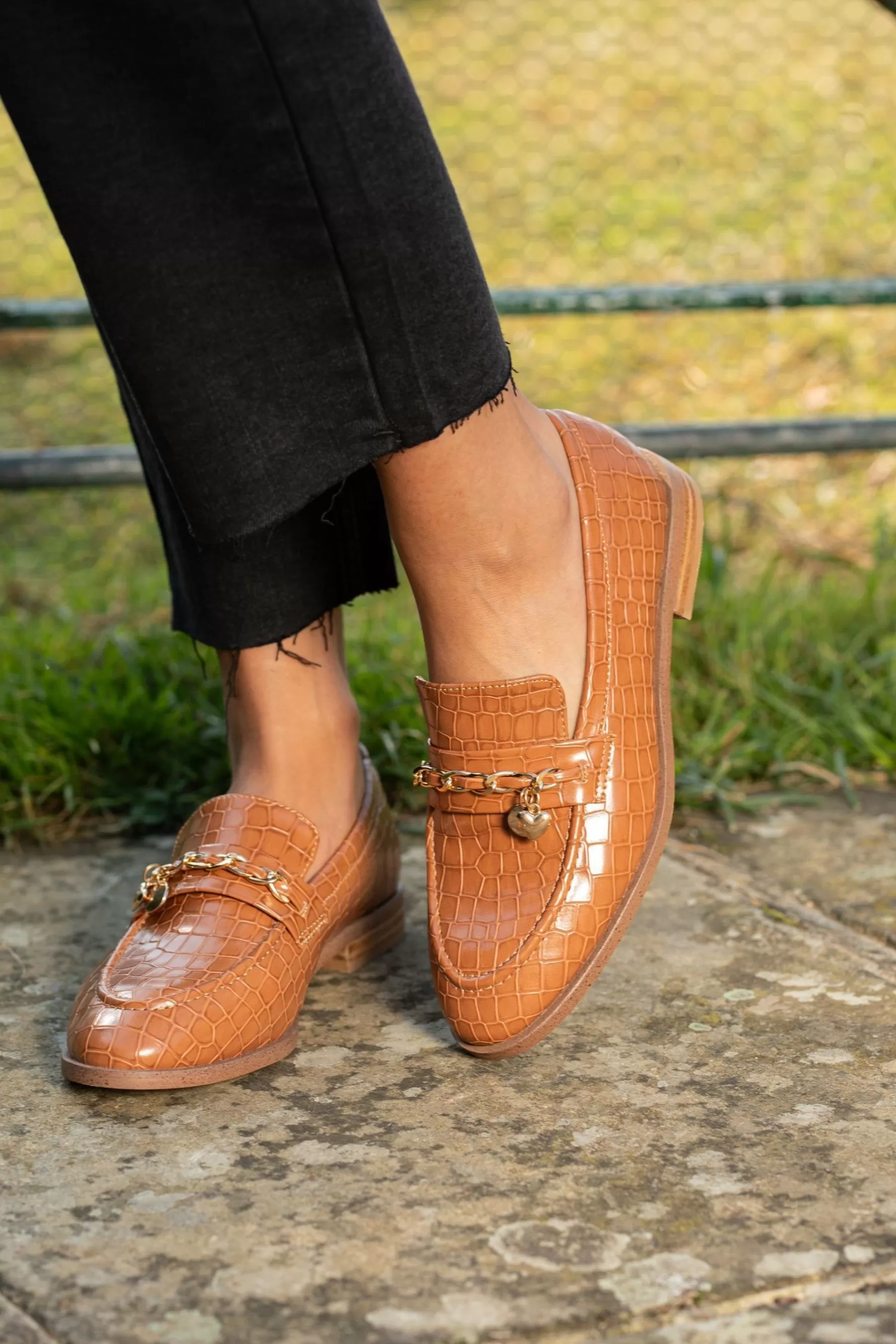 Novo Flat- Elio Faux Croc Flat Loafers Brown