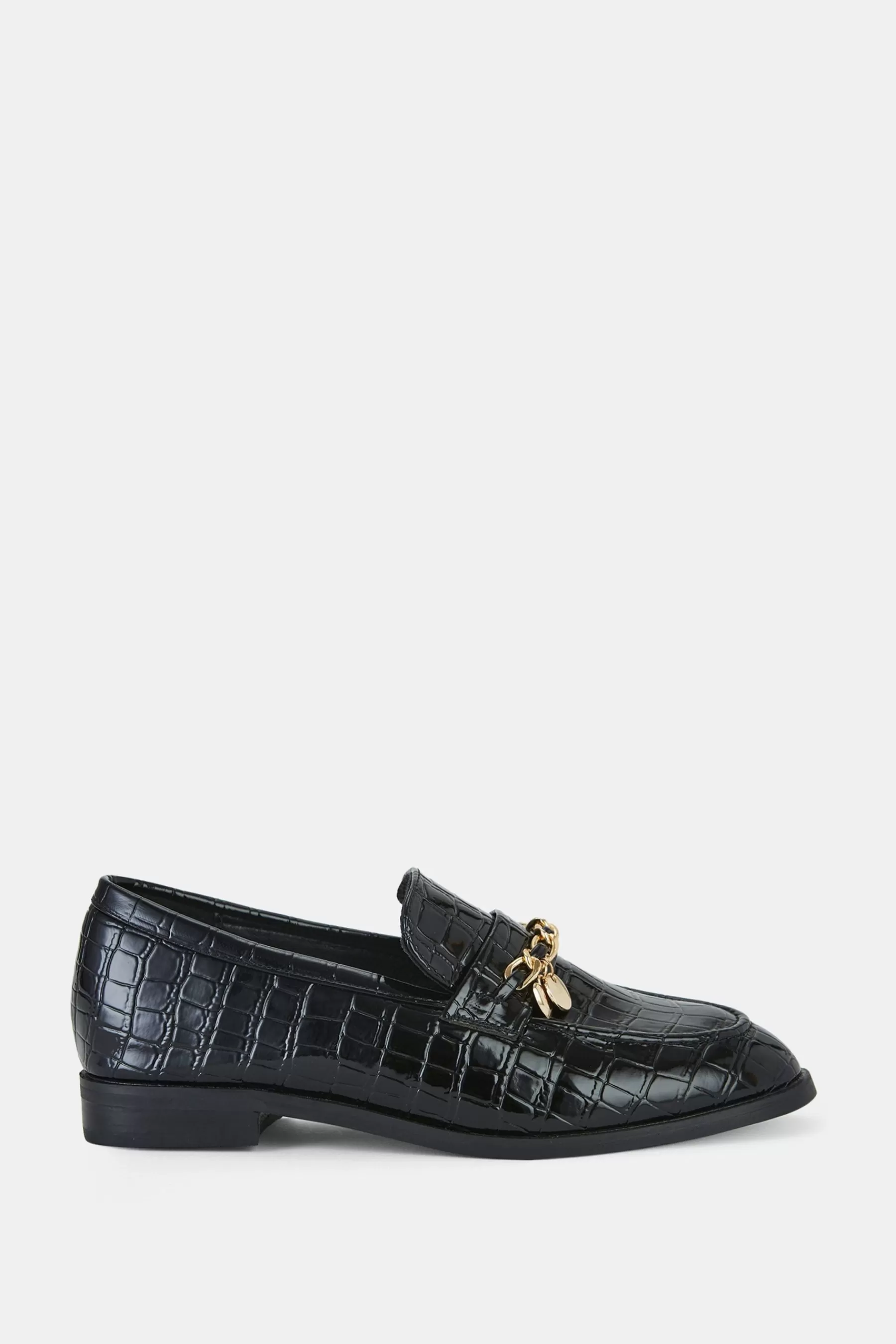 Novo Flat- Elio Faux Croc Flat Loafers Black