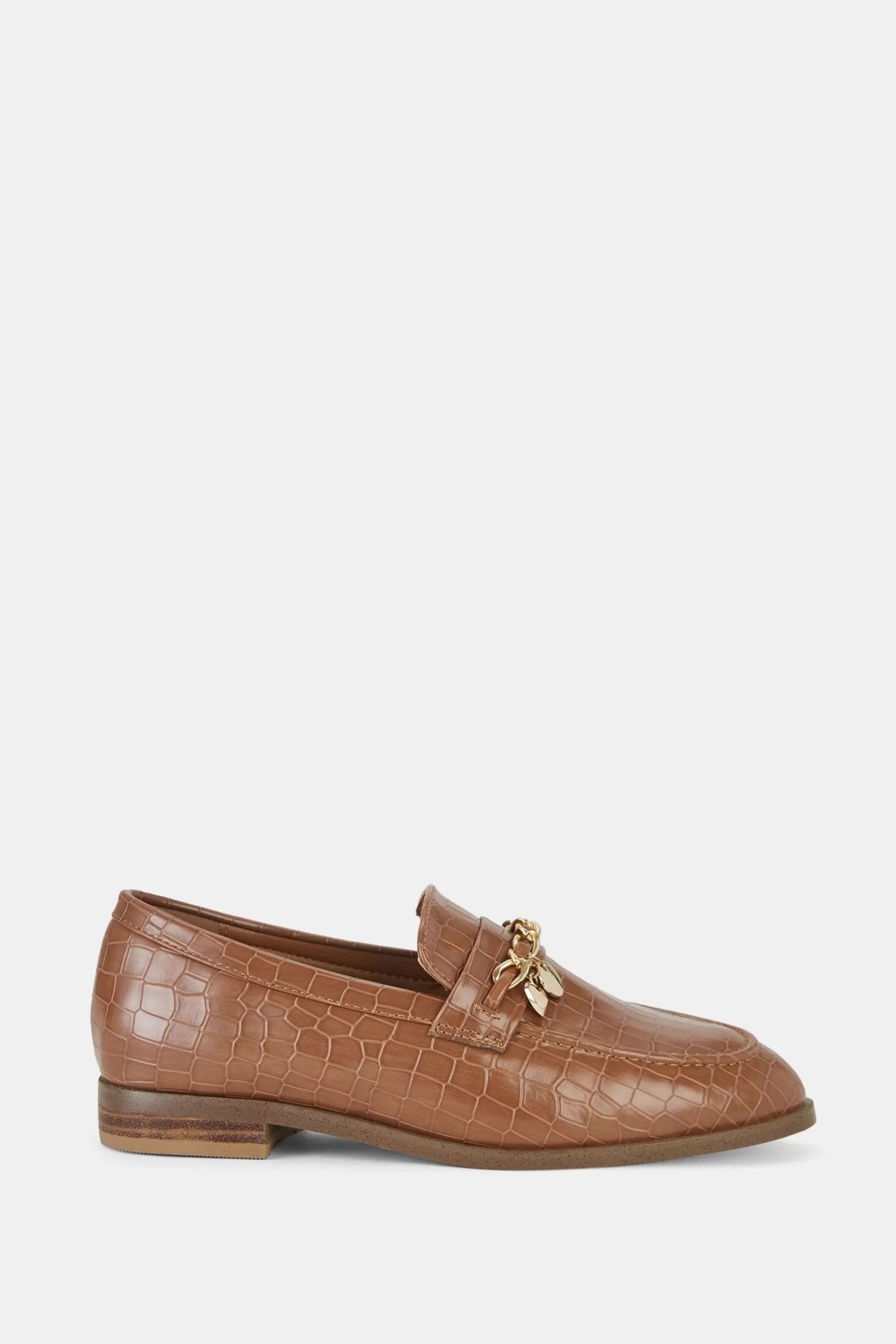 Novo Flat- Elio Faux Croc Flat Loafers Brown