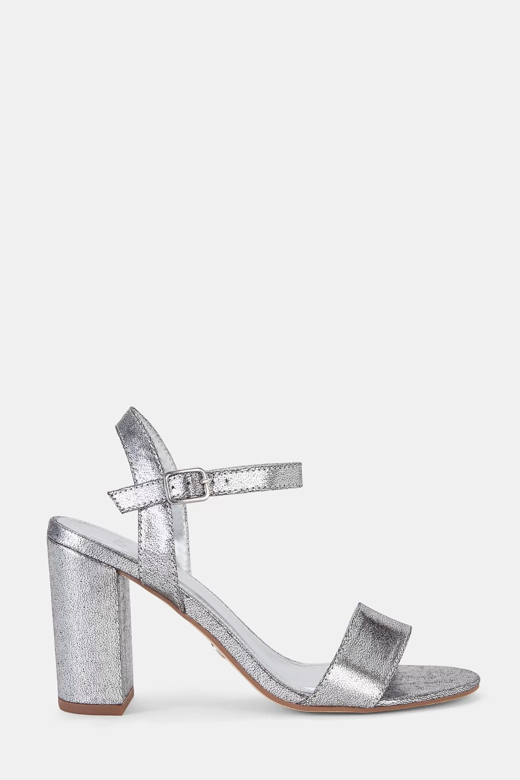 Novo Heels | Wide Fit Mills Block Heel Two Part Sandals Silver