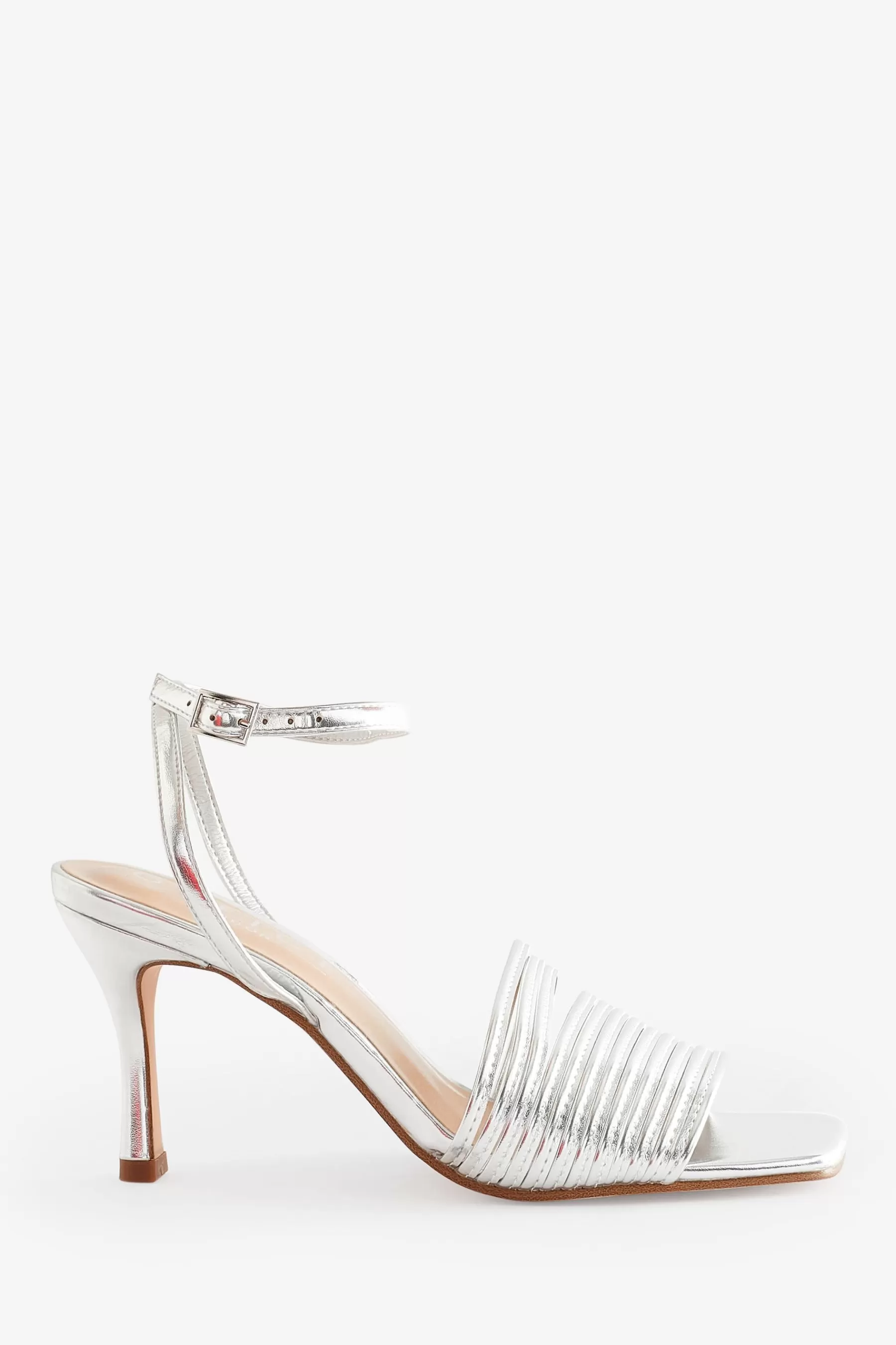 Office Sandals- Multi Strappy Heeled Sandals Silver