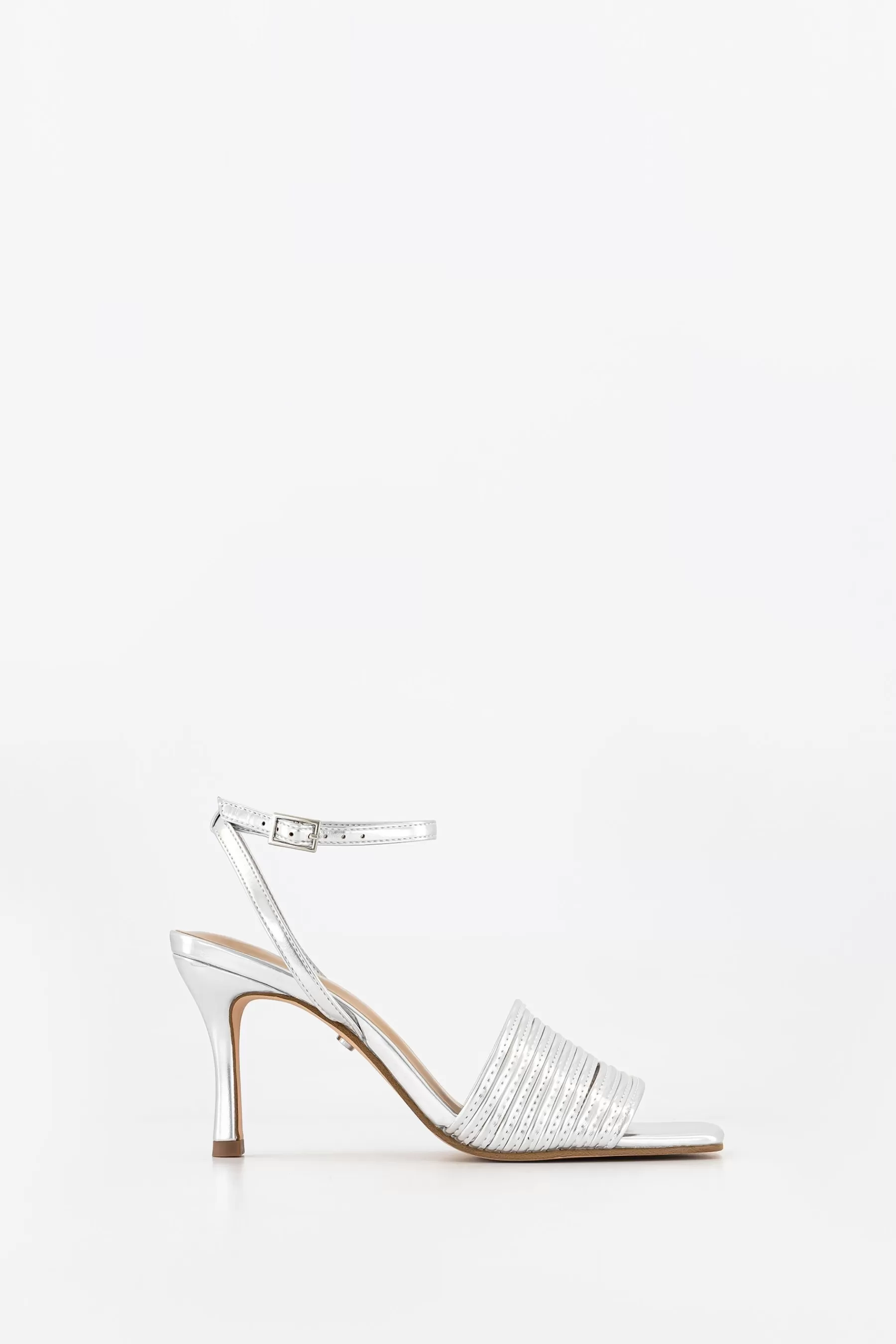 Office Sandals- Multi Strappy Heeled Sandals Silver