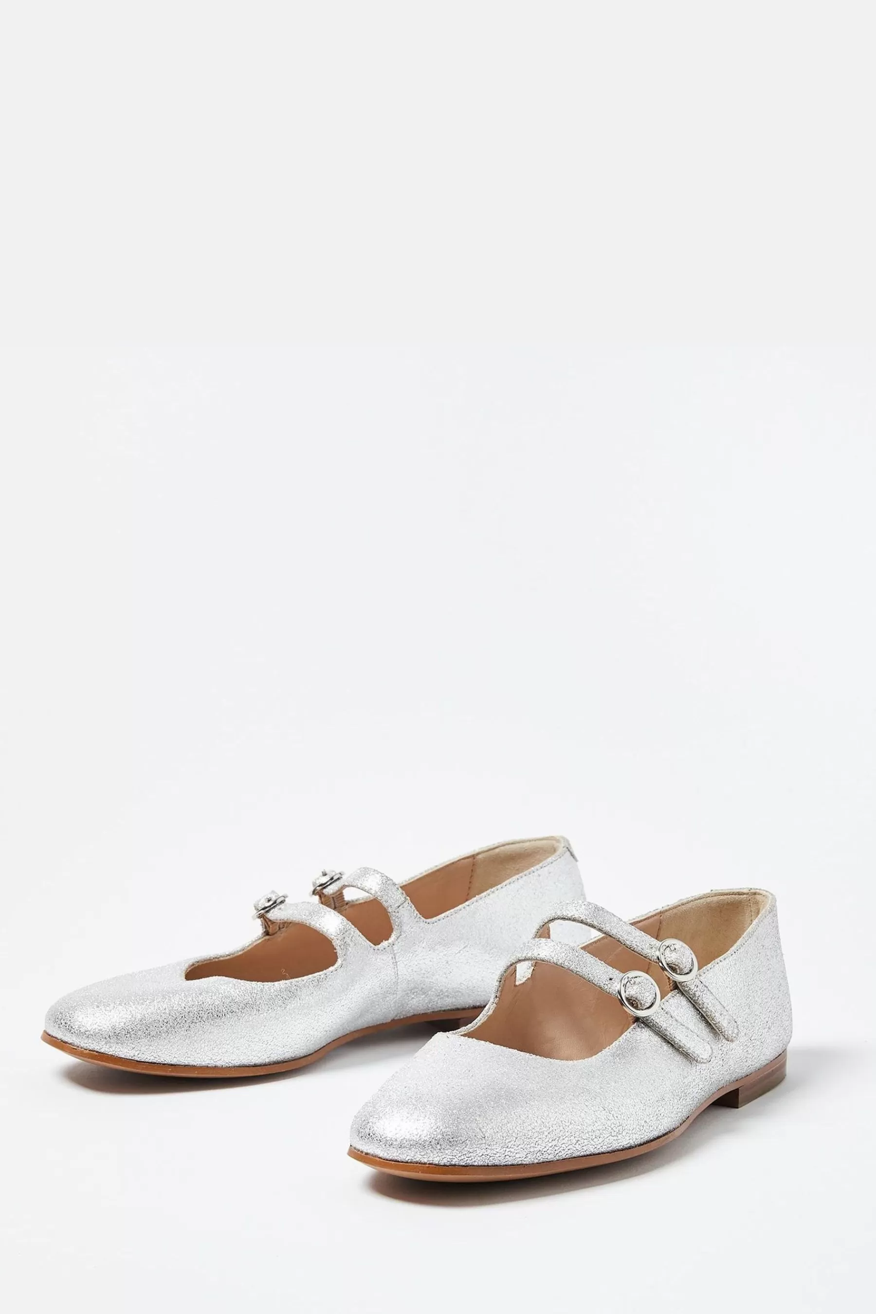 Oliver Bonas Flat- Double Buckle Mary Jane Shoes Silver