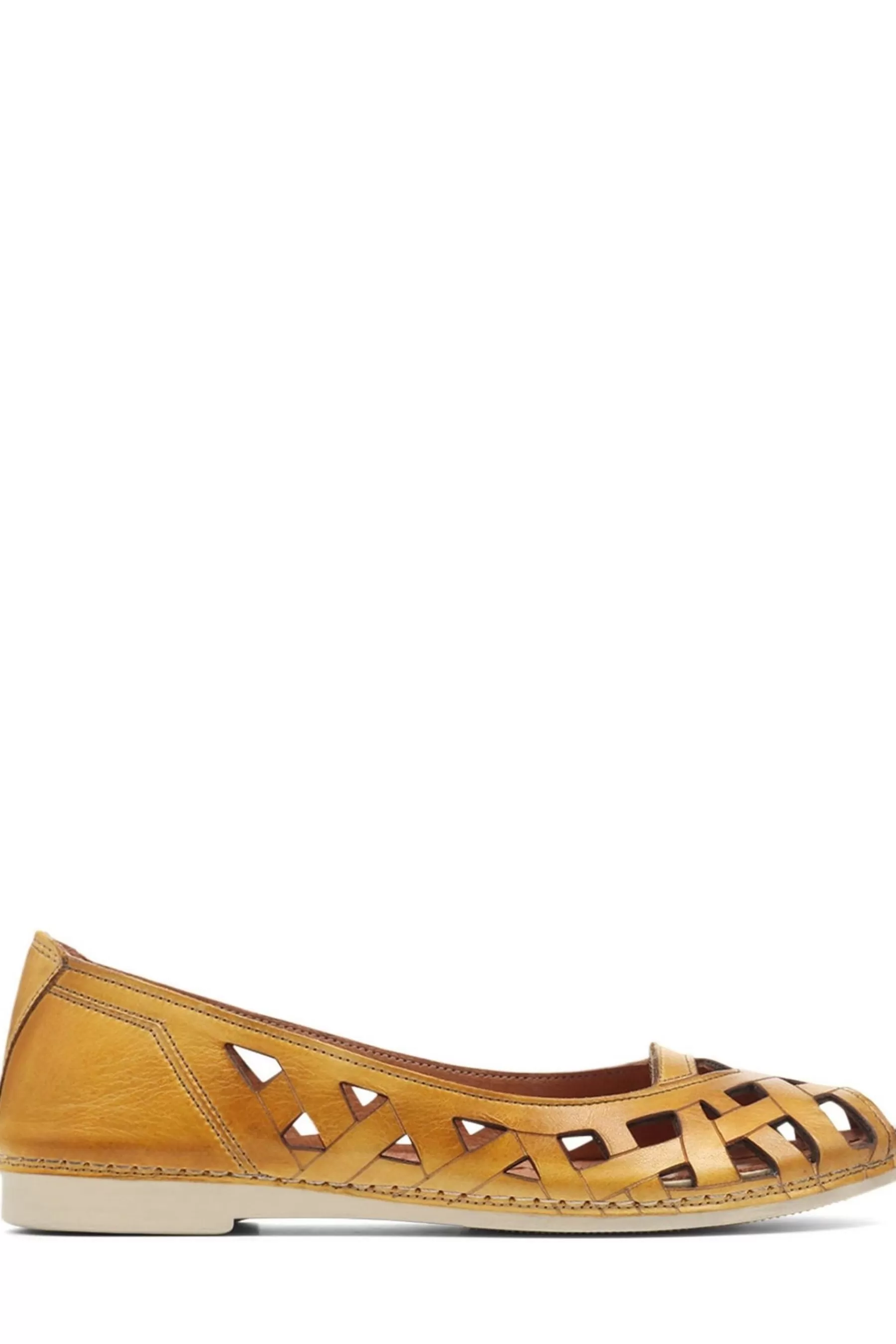 Pavers Flat | Ladies Cut Out Leather Ballerina Pumps Yellow