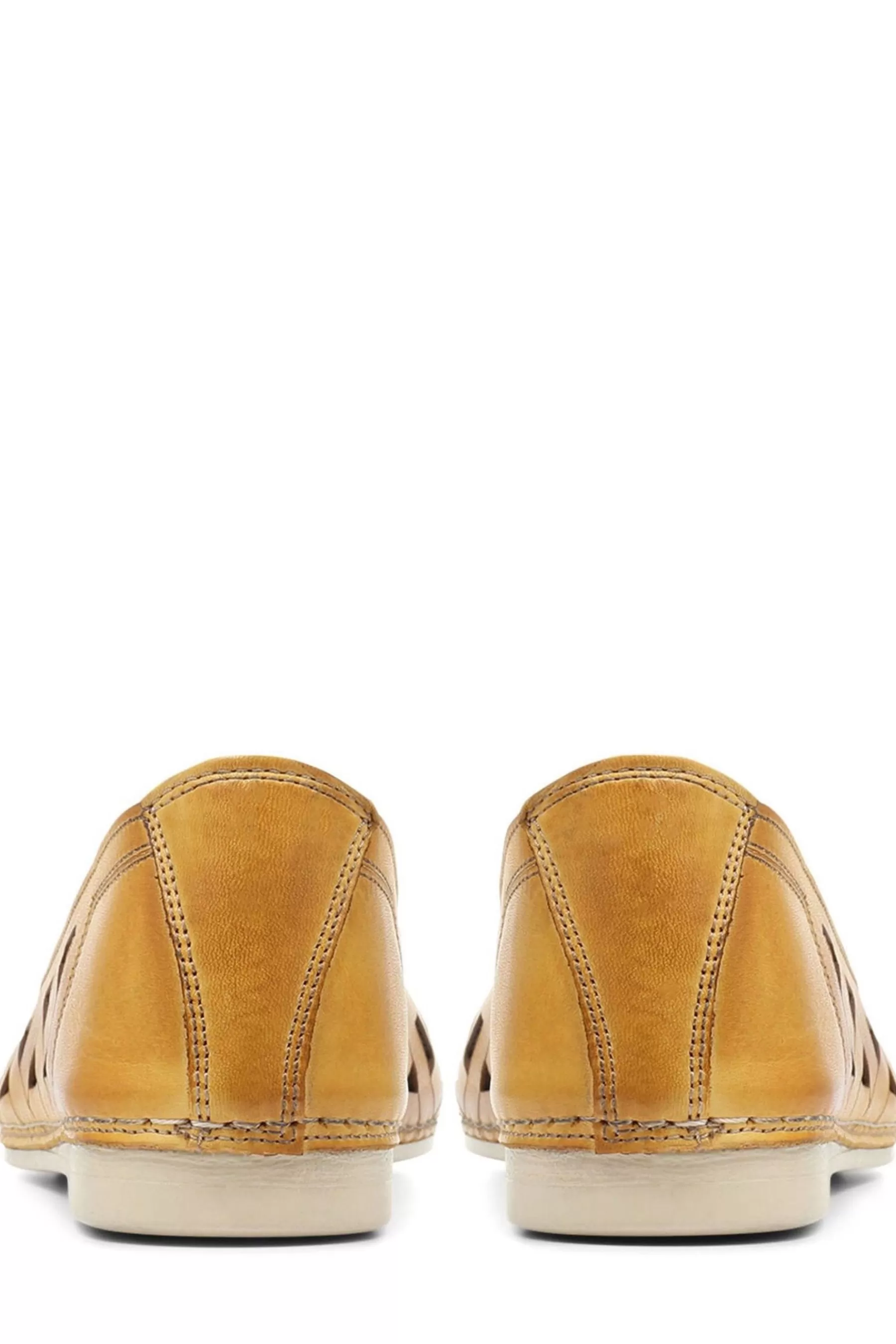 Pavers Flat | Ladies Cut Out Leather Ballerina Pumps Yellow