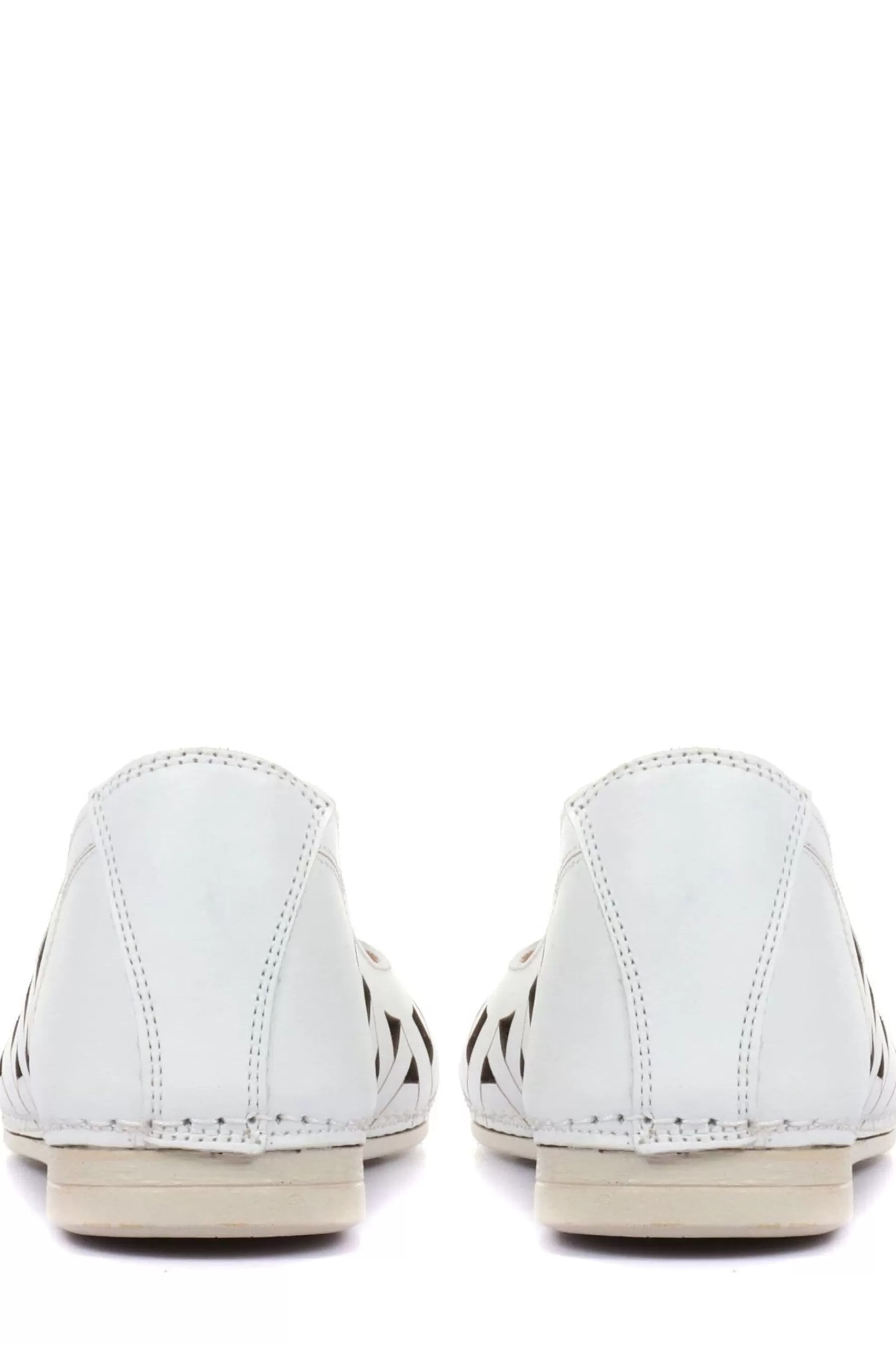 Pavers Flat- Ladies Cut Out Leather Ballerina Pumps White