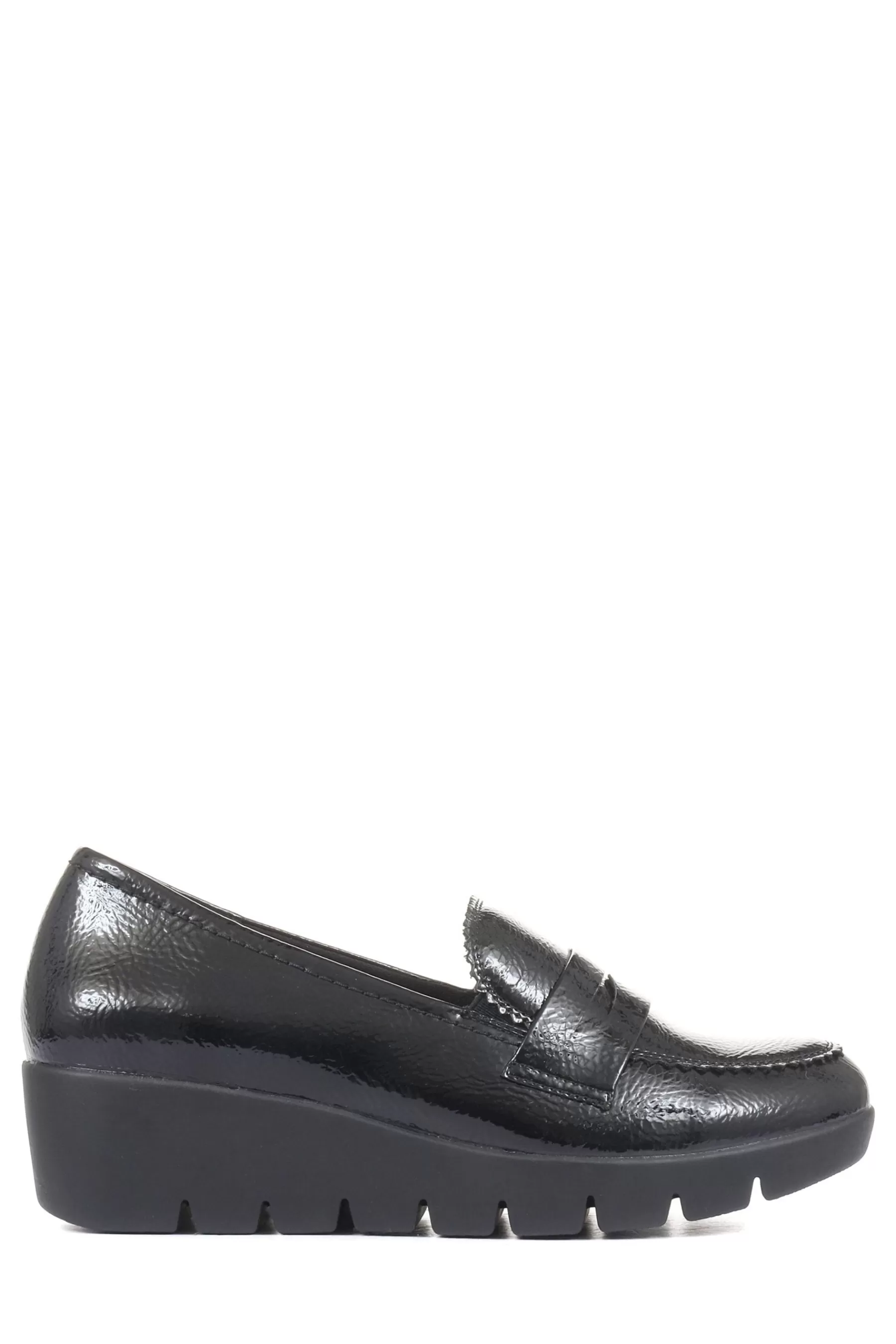 Pavers Heels | Ladies High-Shine Wedge Loafers Black