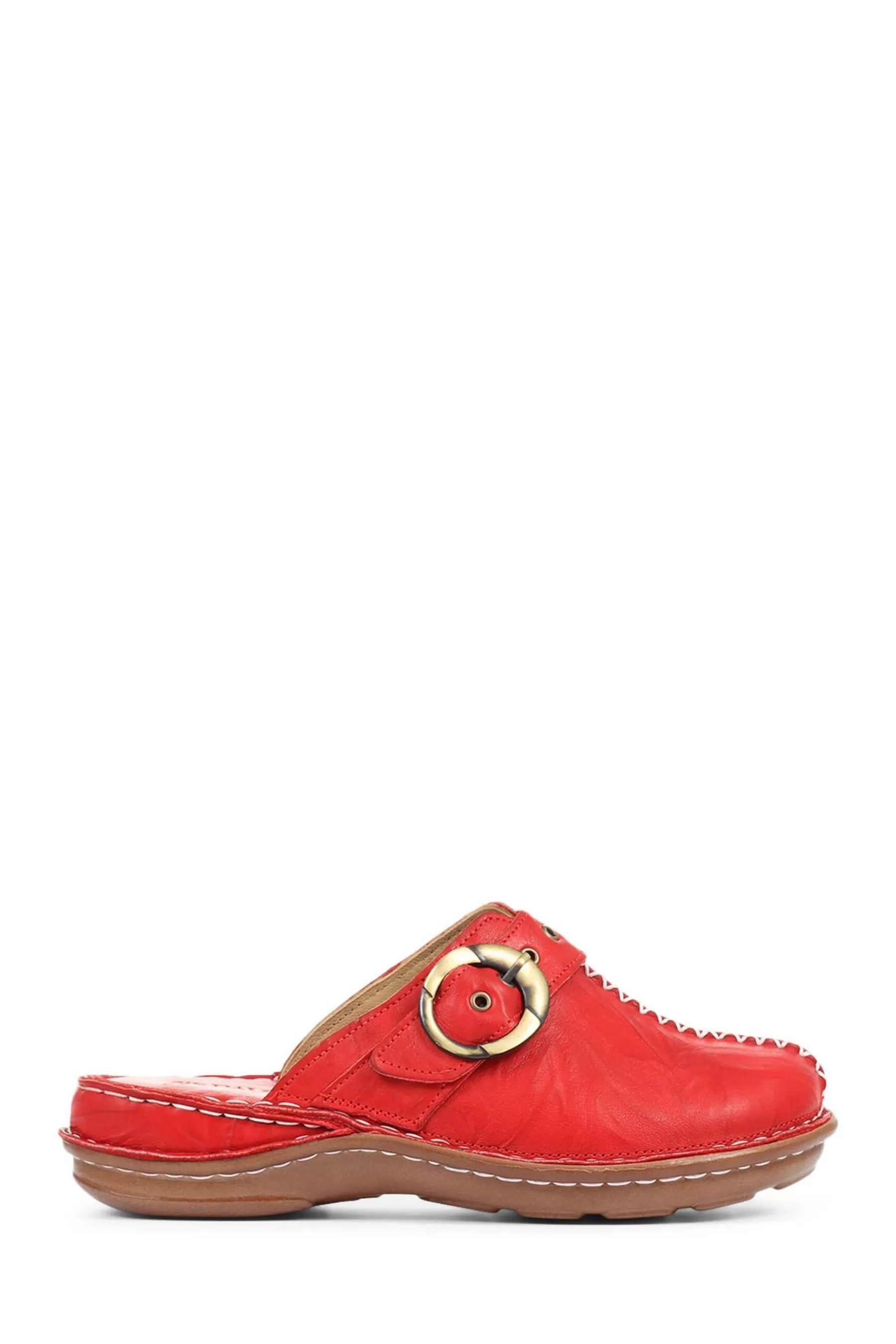 Pavers Flat- Ladies Lightweight Leather Clogs Tomato Red