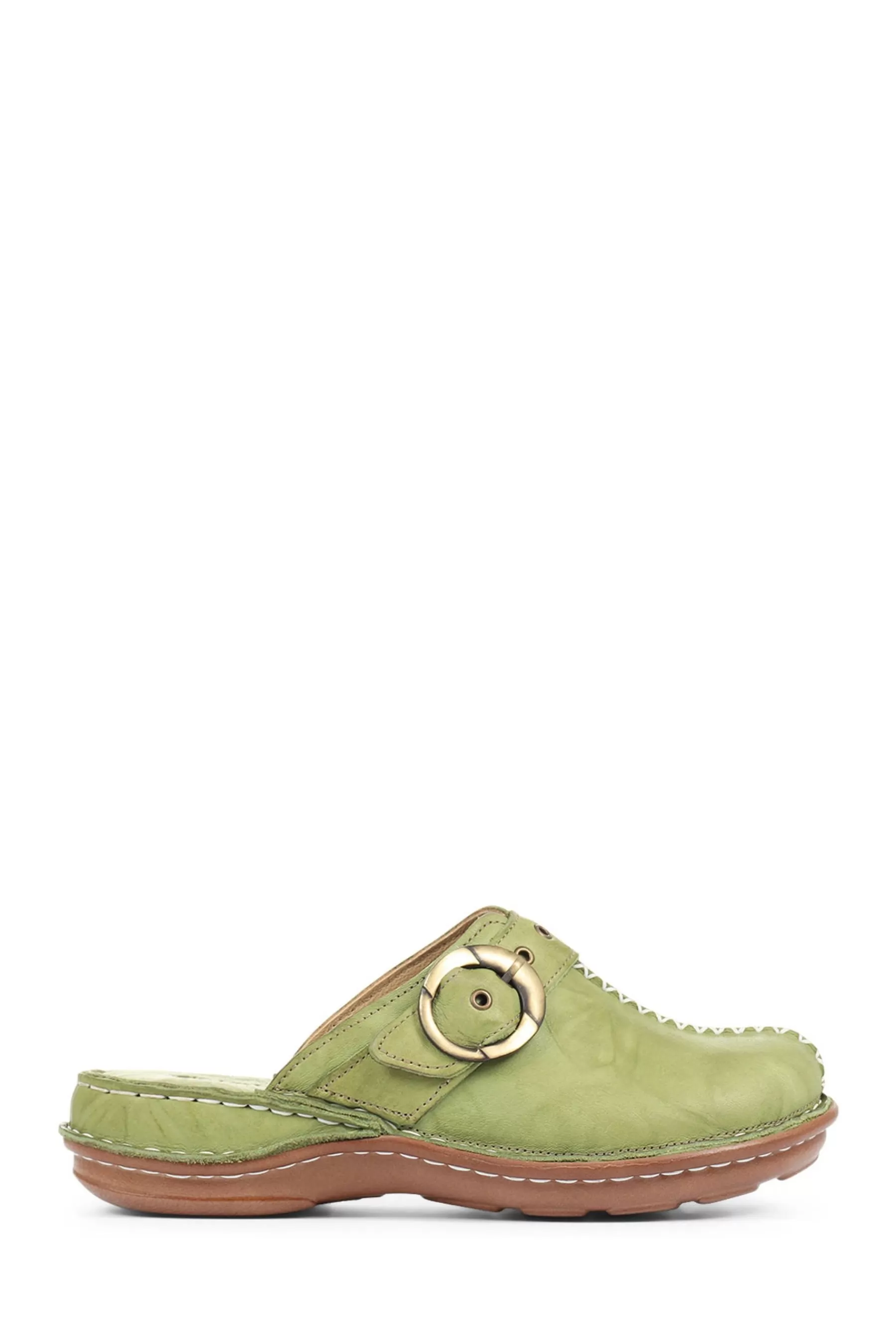 Pavers Flat- Ladies Lightweight Leather Clogs Green