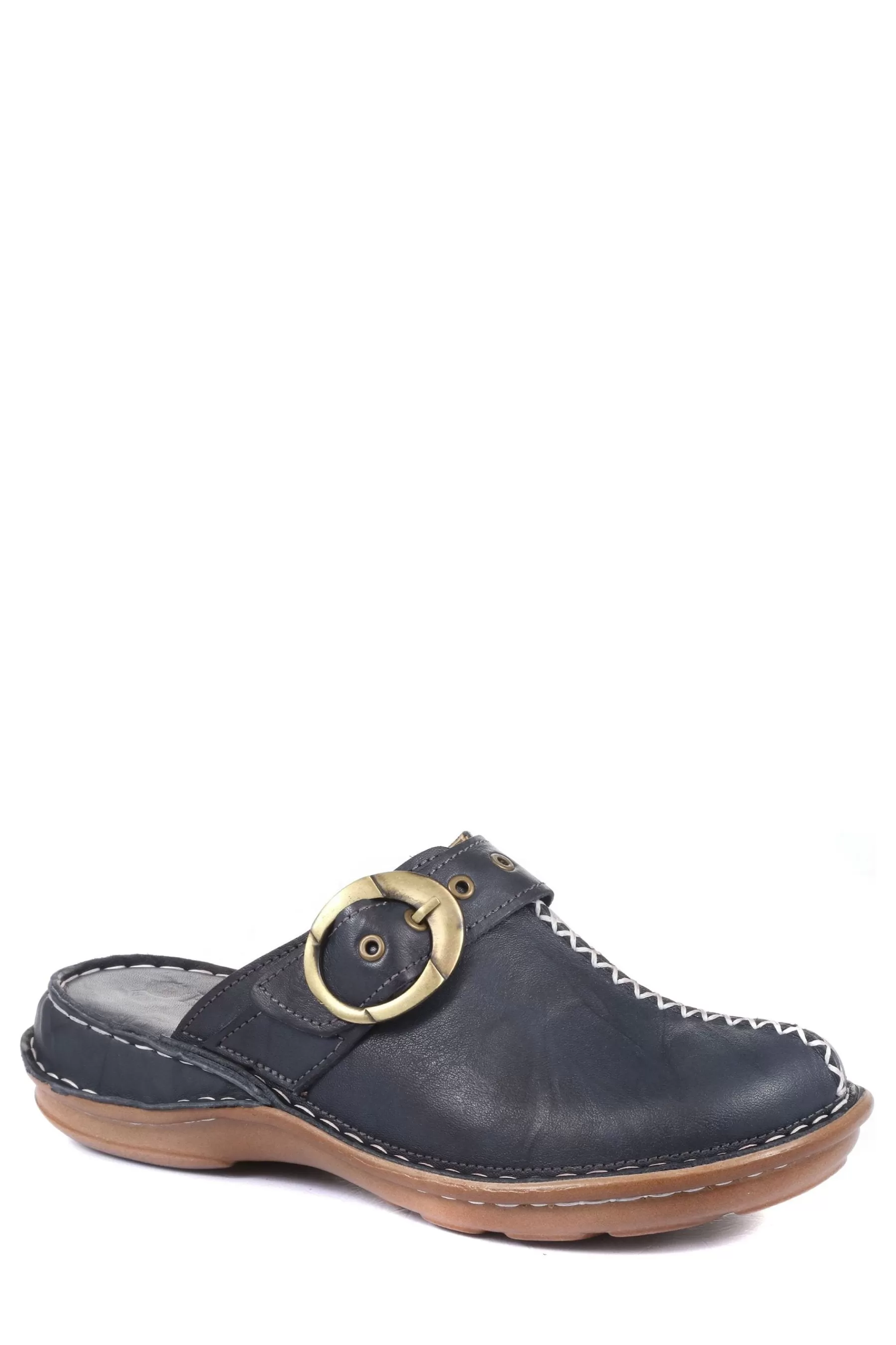 Pavers Flat- Ladies Lightweight Leather Clogs Navy