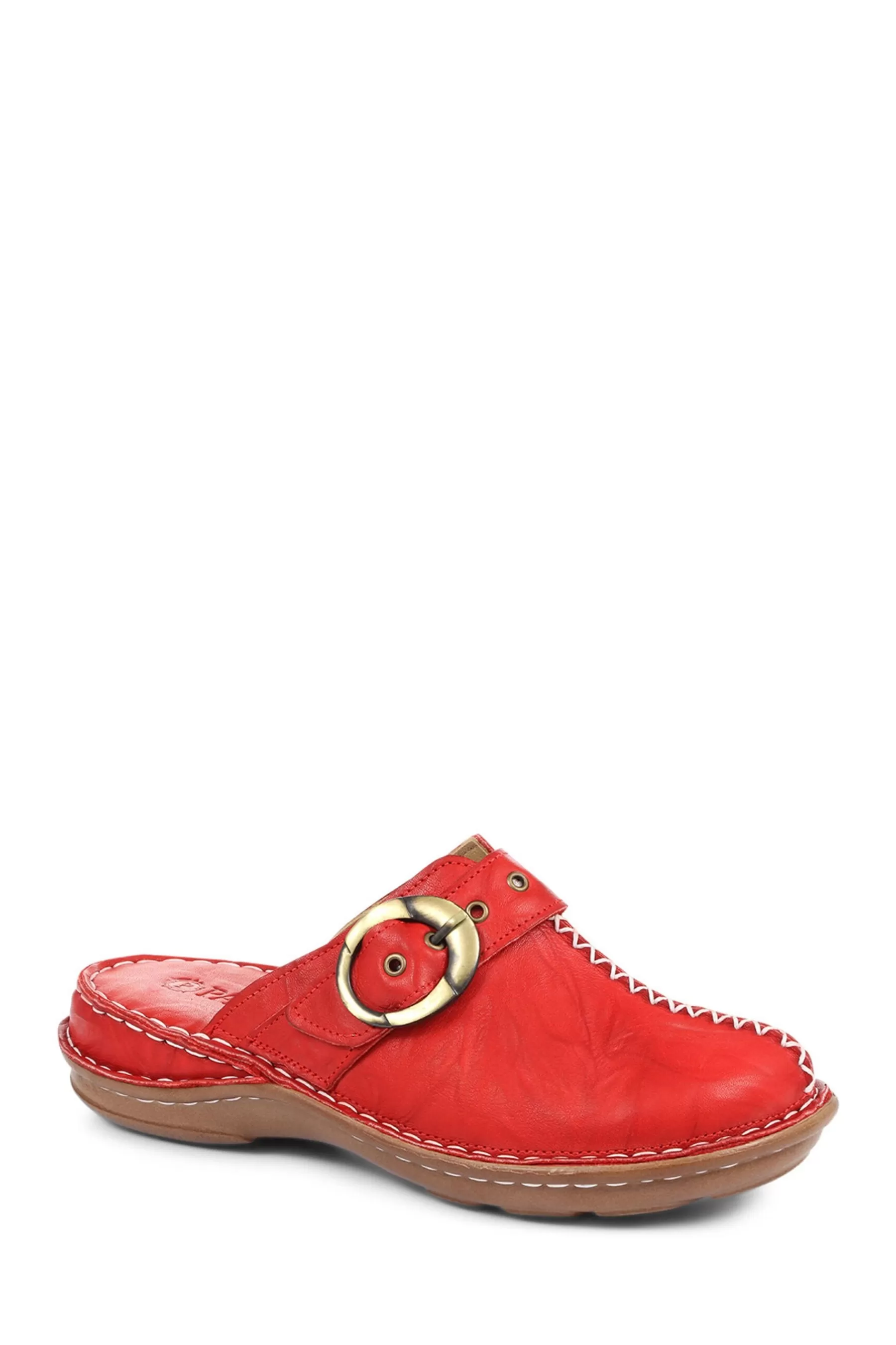 Pavers Flat- Ladies Lightweight Leather Clogs Tomato Red