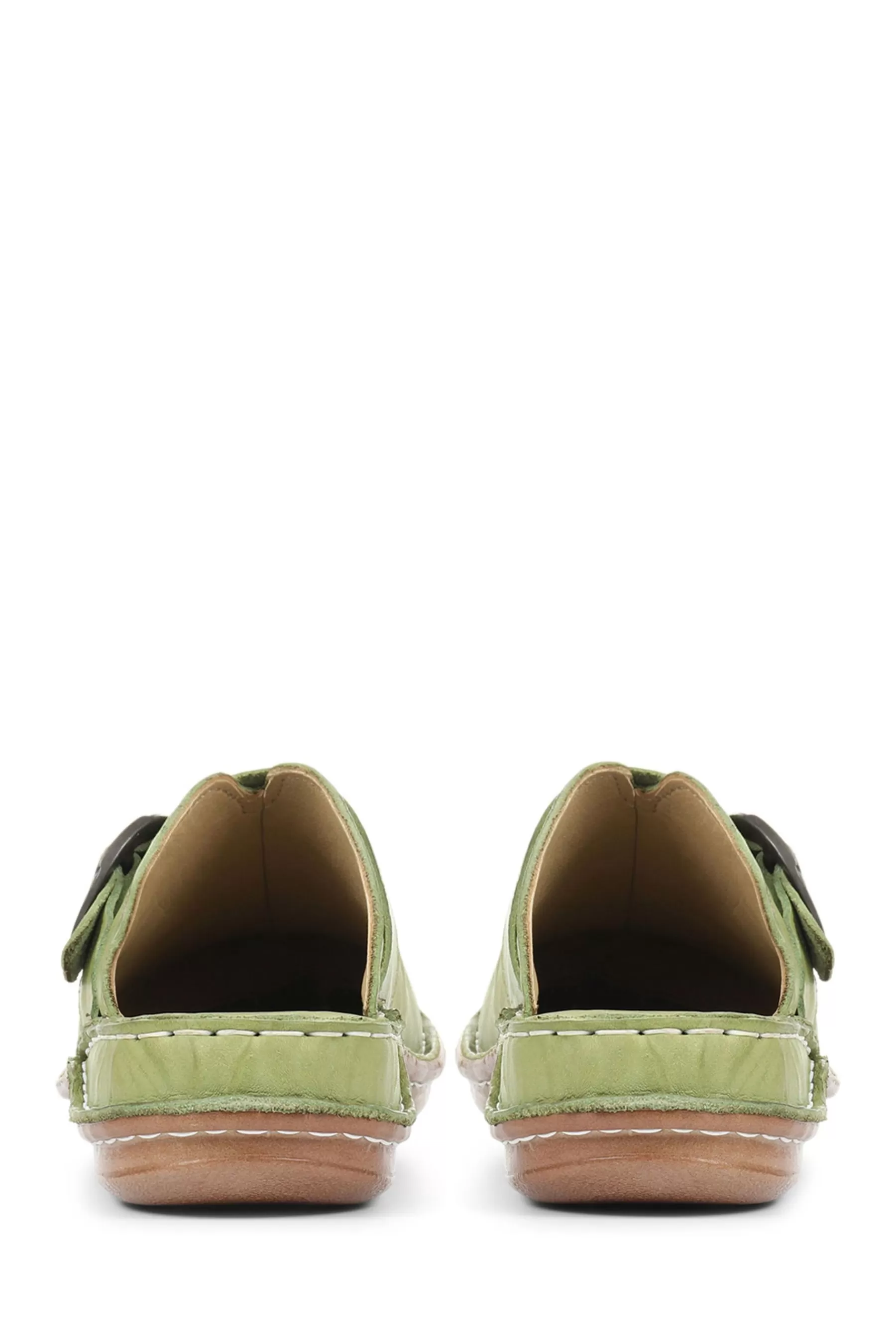 Pavers Flat- Ladies Lightweight Leather Clogs Green