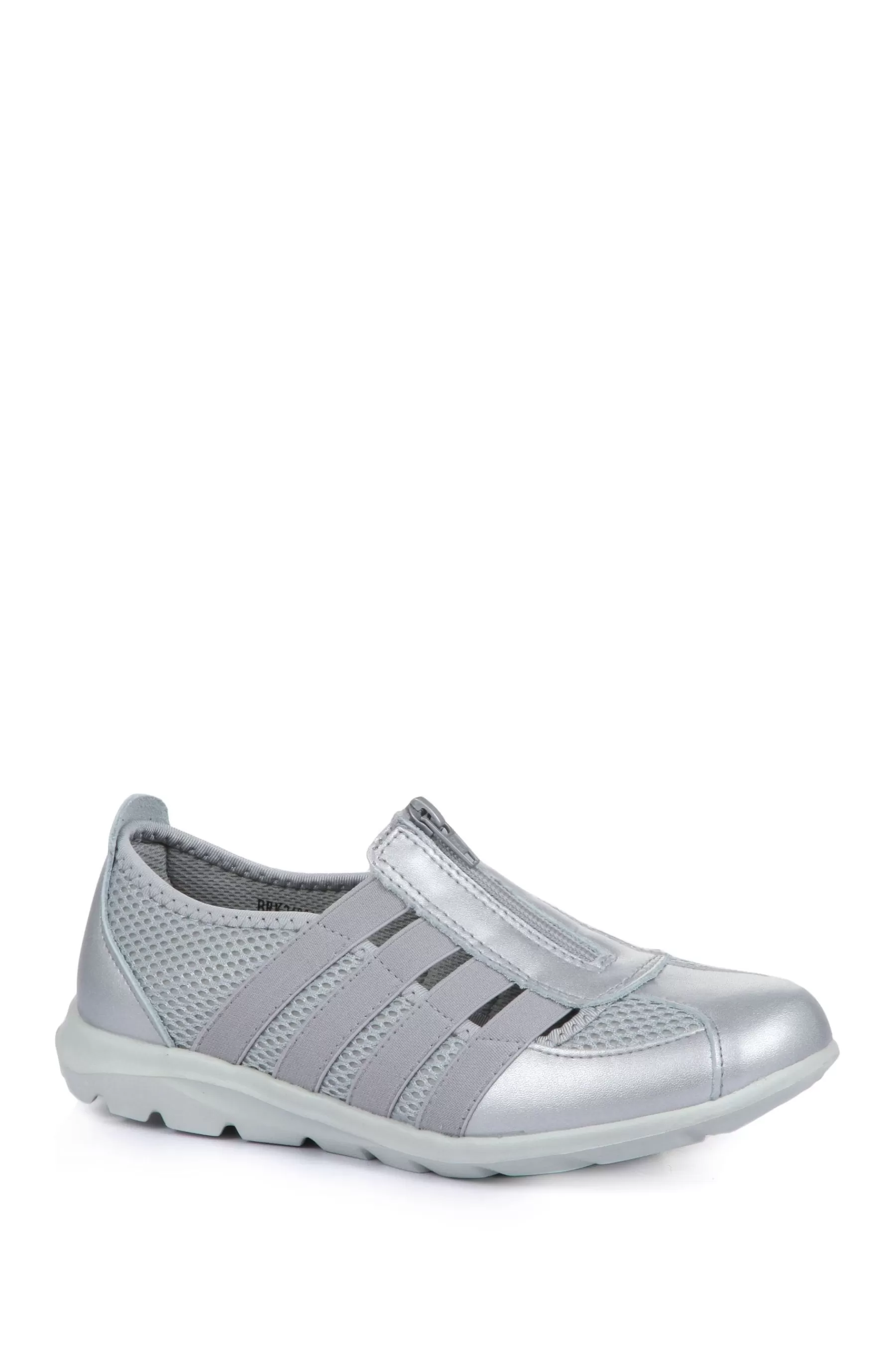 Pavers Flat- Ladies Wide Fit Casual Slip-On Shoes Silver