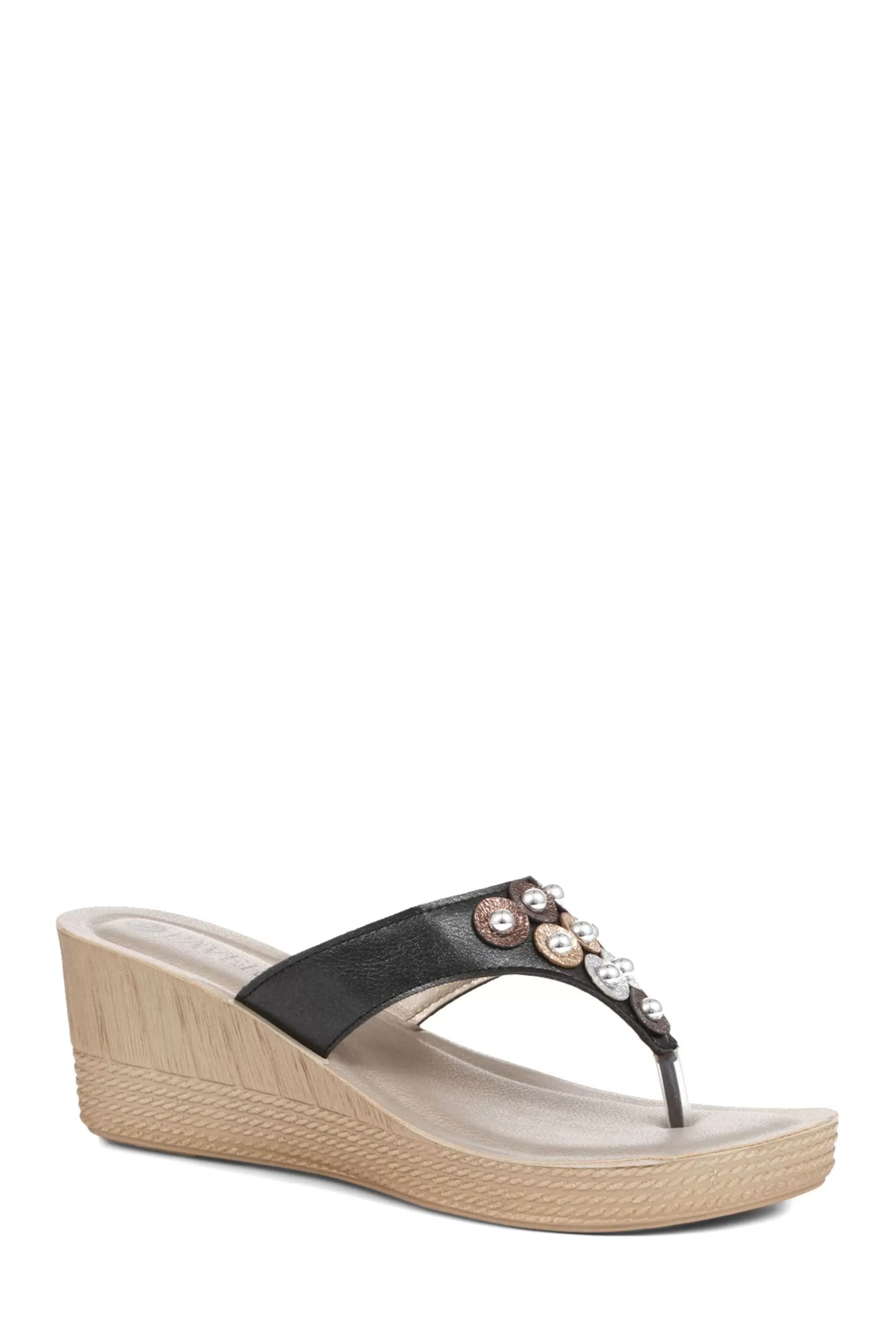 Pavers Sandals- Toe Post Wedge Sandals Black