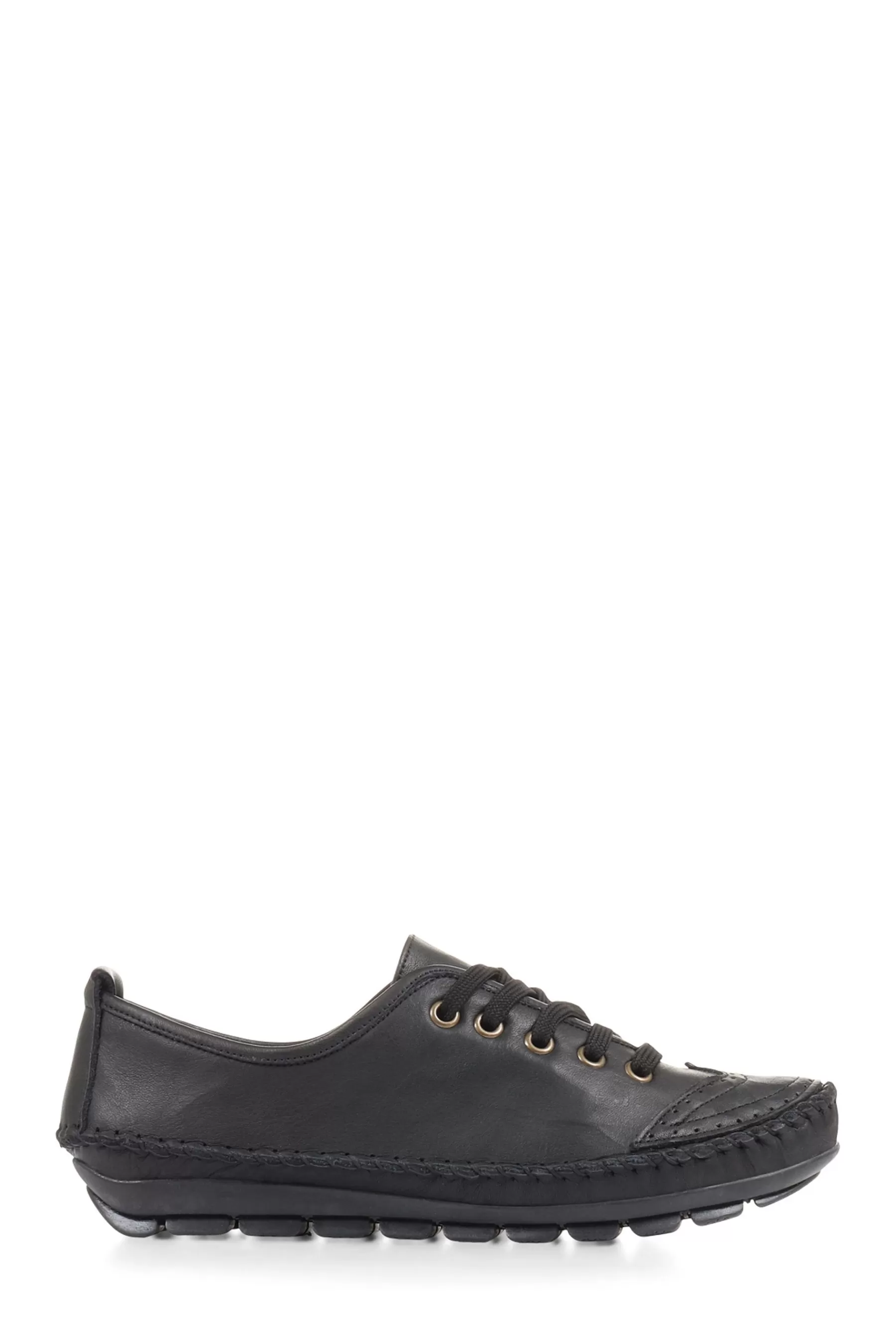 Pavers Flat- Wide Fit Leather Lace-Up Trainers Black