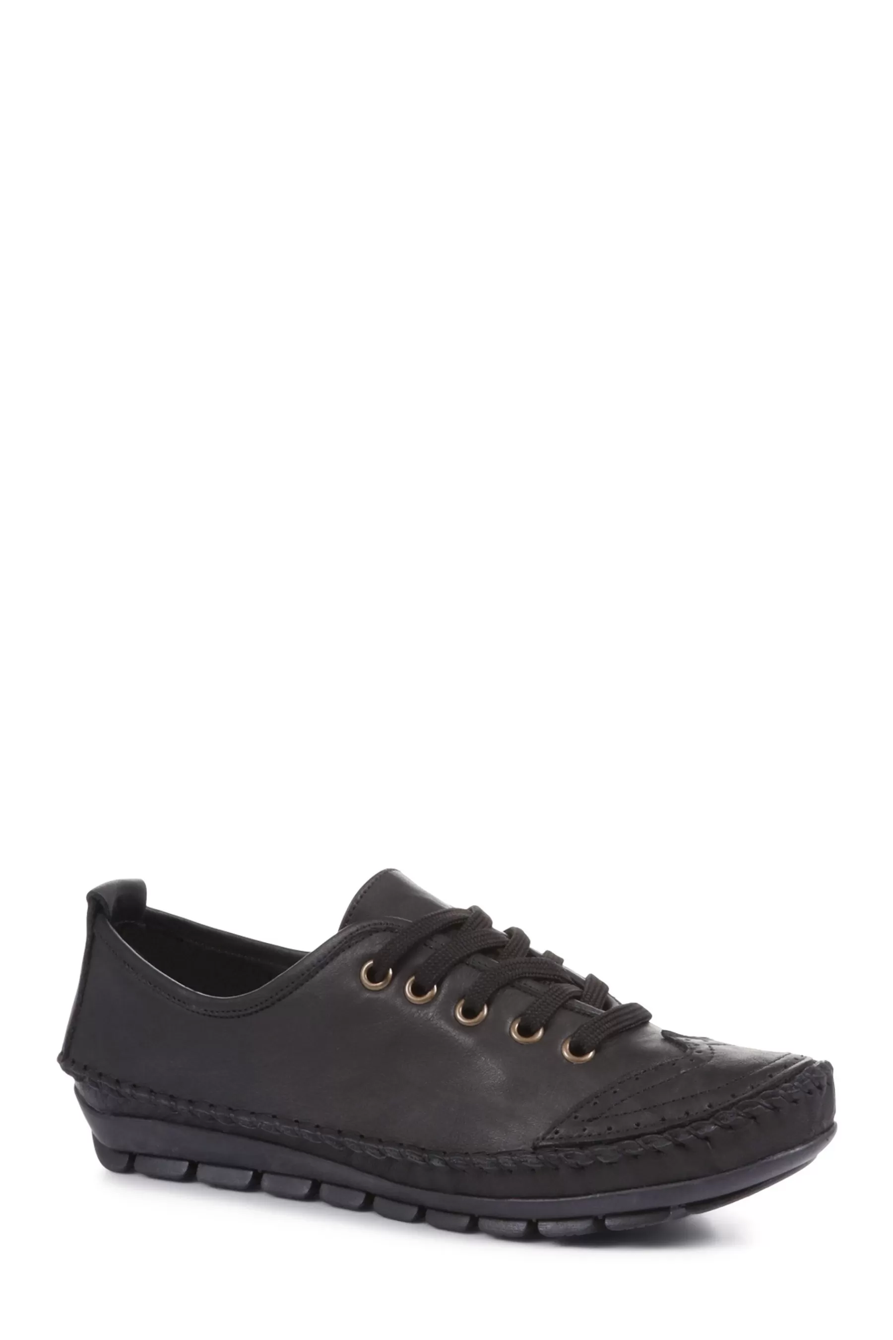 Pavers Flat- Wide Fit Leather Lace-Up Trainers Black