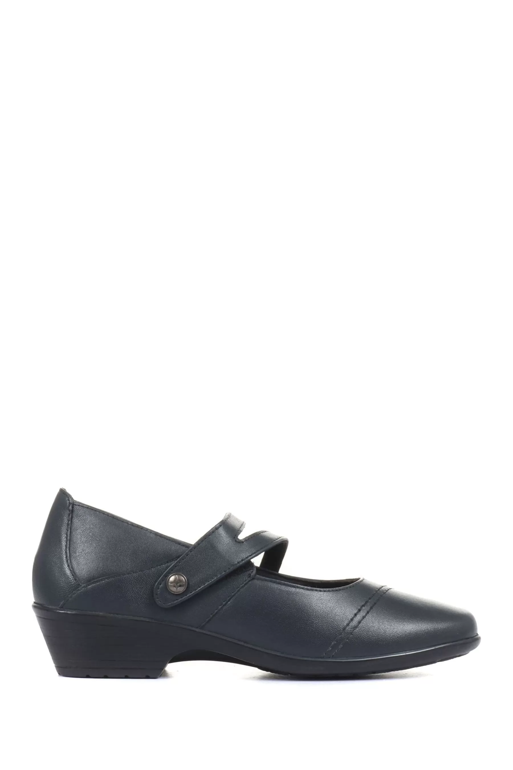 Pavers Flat- Wide Fit Leather Mary-Jane Shoes With Split Strap Navy