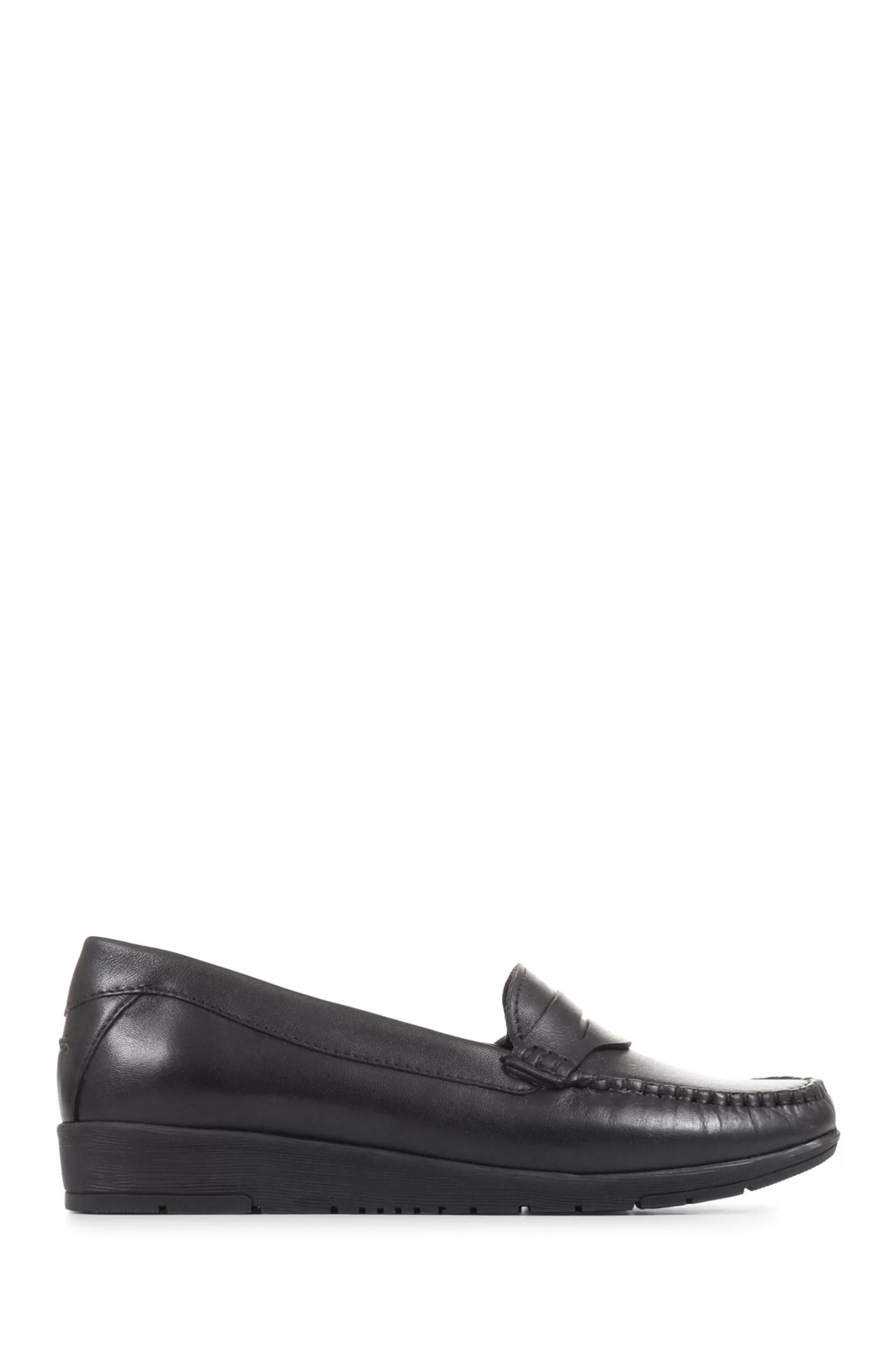 Pavers Flat- Wide Fit Leather Penny Loafers Black