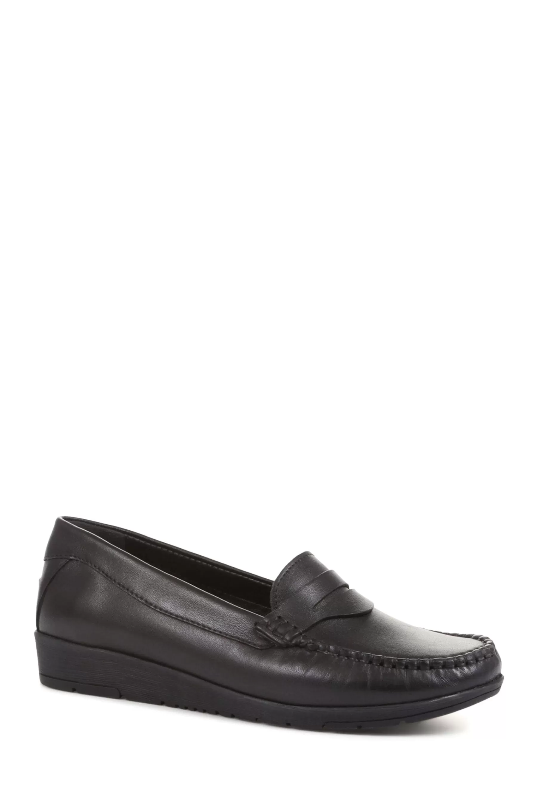 Pavers Flat- Wide Fit Leather Penny Loafers Black