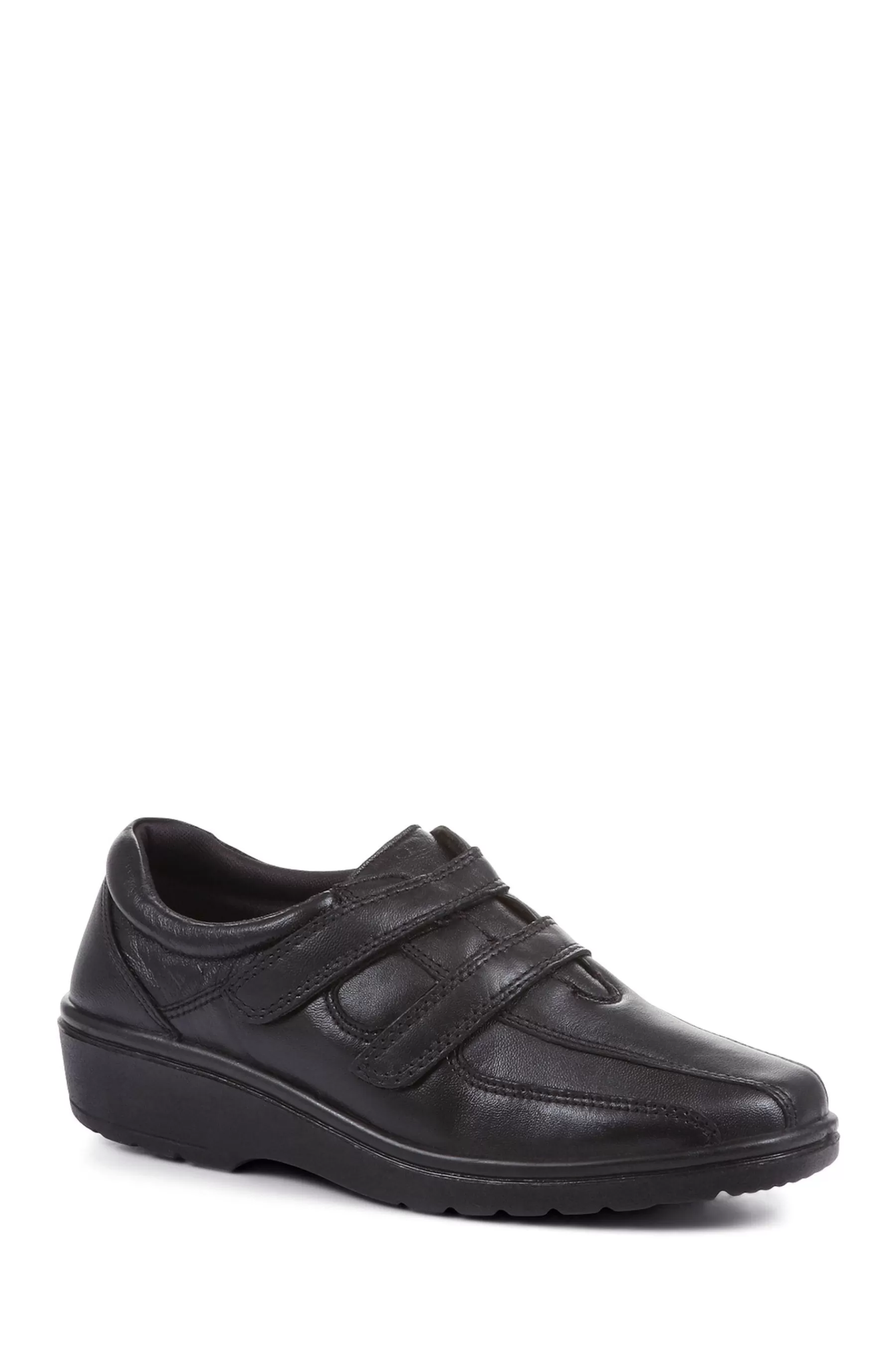 Pavers Flat- Wide-Fit One Touch Shoe With Two Straps Black