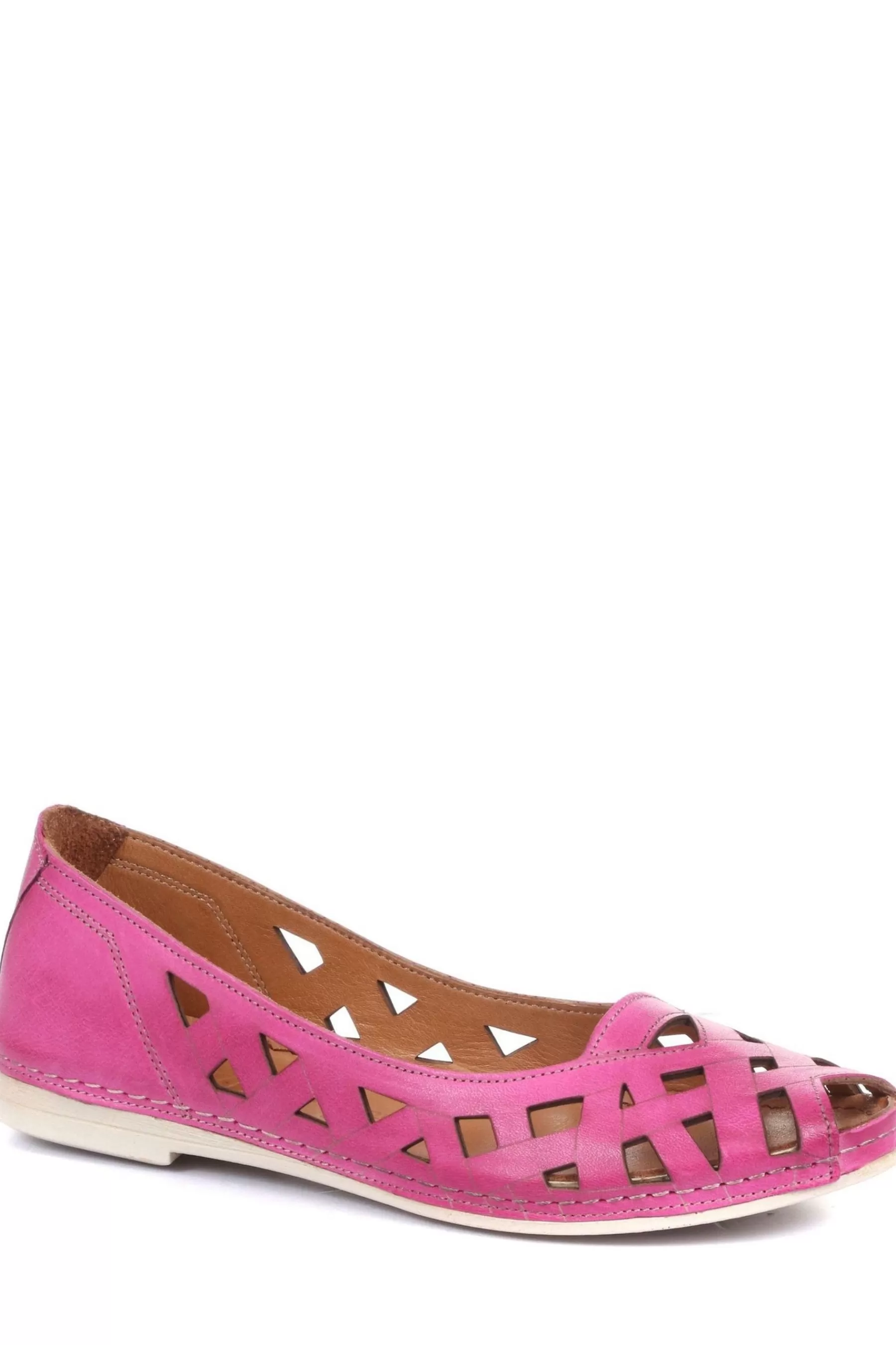 Pavers Flat- Womens Pink Cut Out Leather Ballerina Pumps Fuchsia