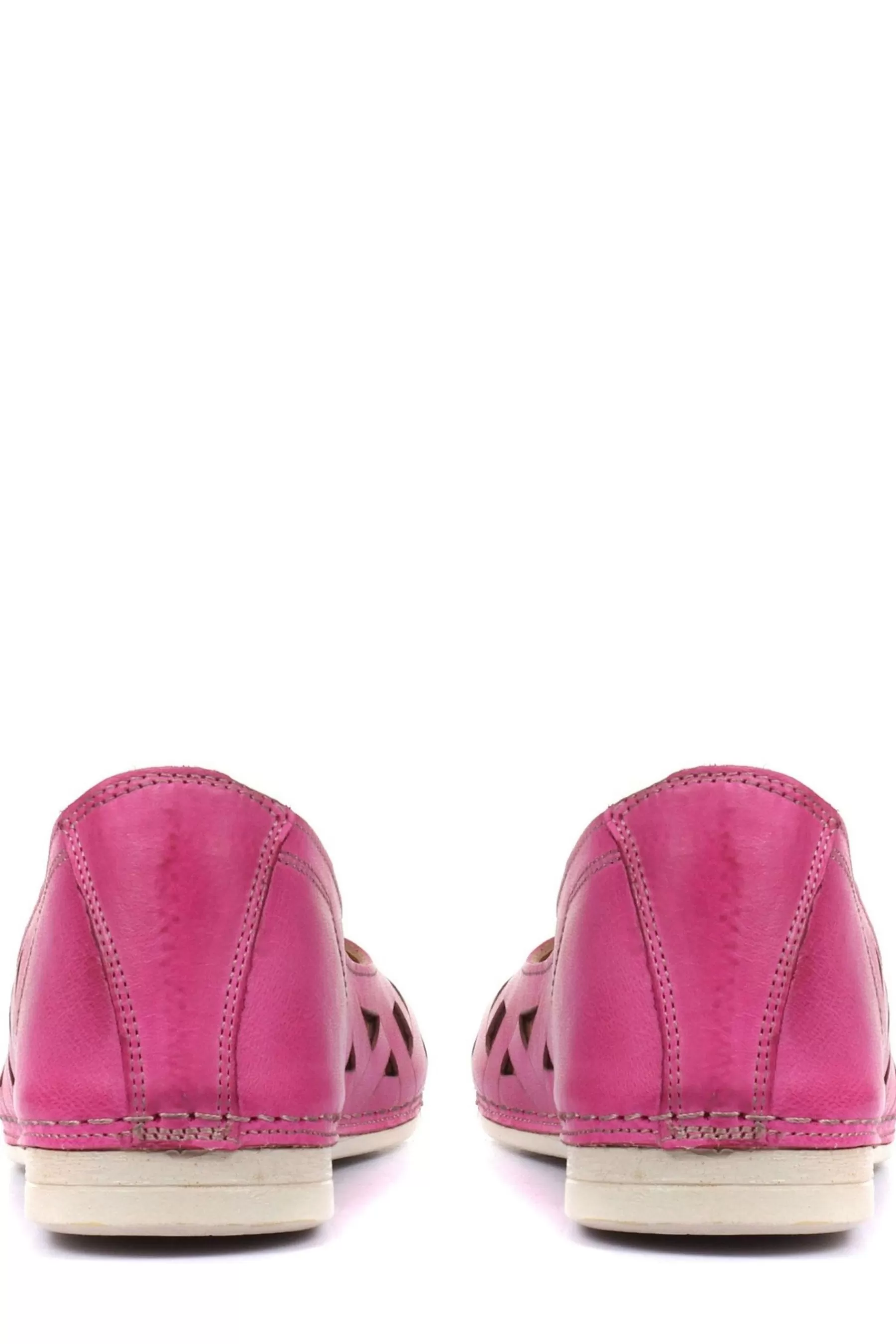 Pavers Flat- Womens Pink Cut Out Leather Ballerina Pumps Fuchsia