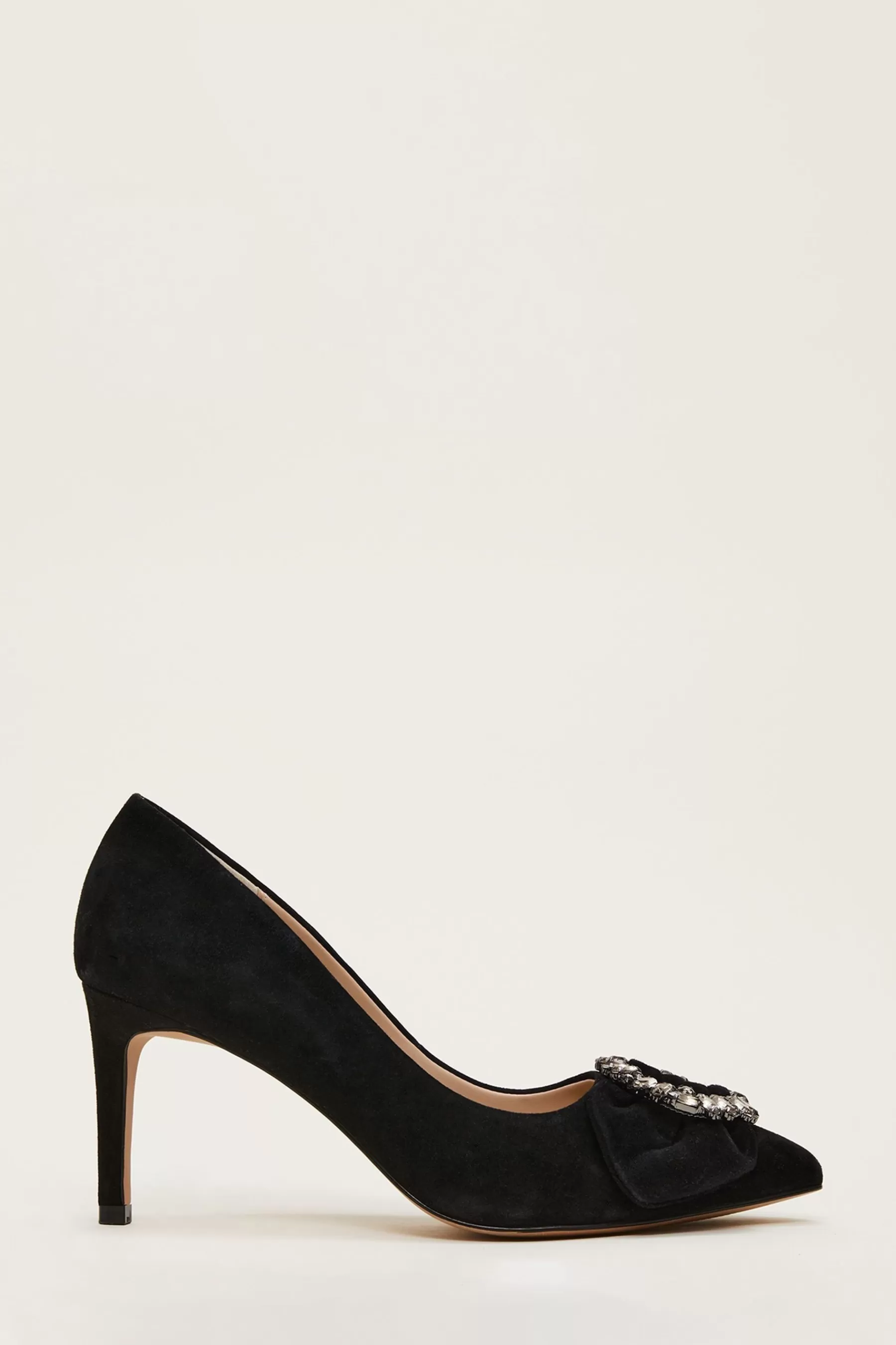 Phase Eight Heels- Jewel Front Bow Court Shoes Black