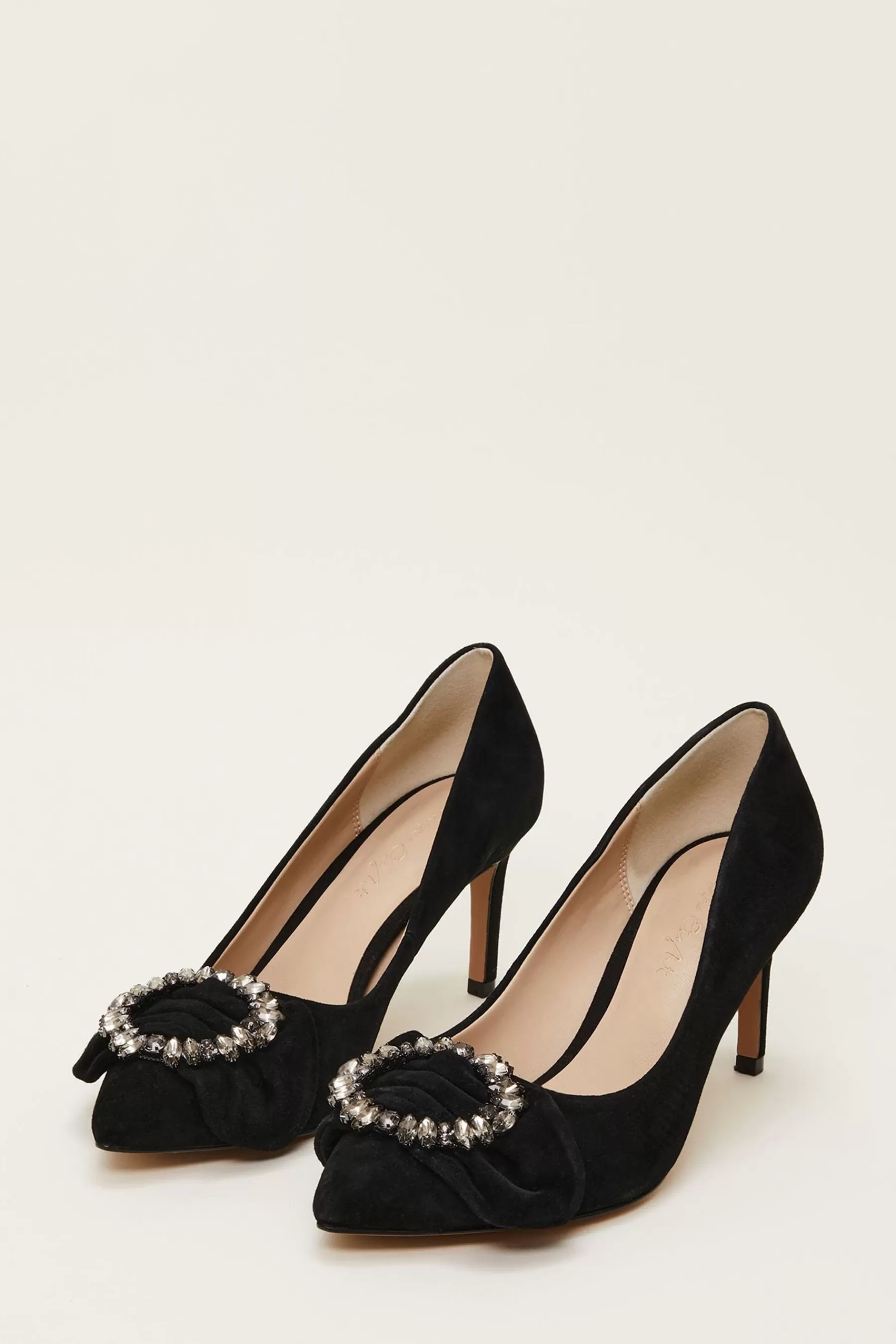 Phase Eight Heels- Jewel Front Bow Court Shoes Black