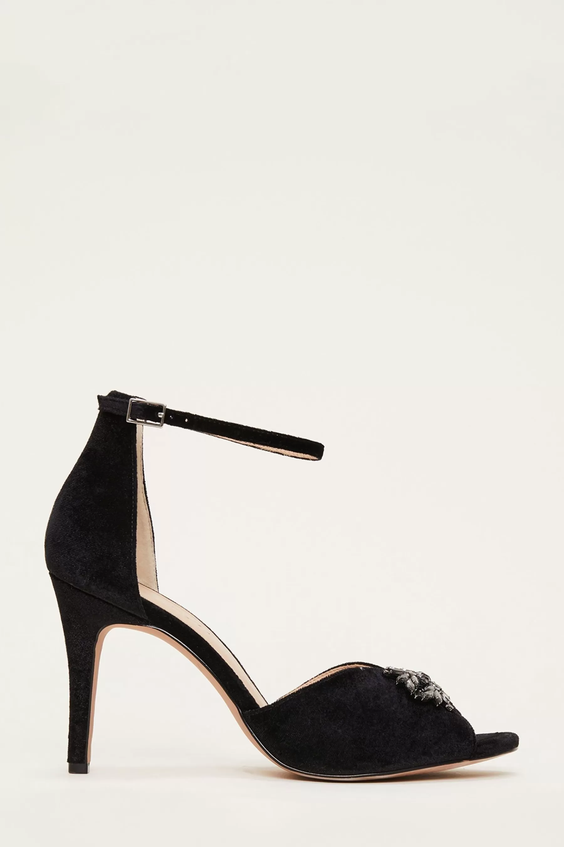 Phase Eight Heels | Jewel Front Velvet Sandals Black