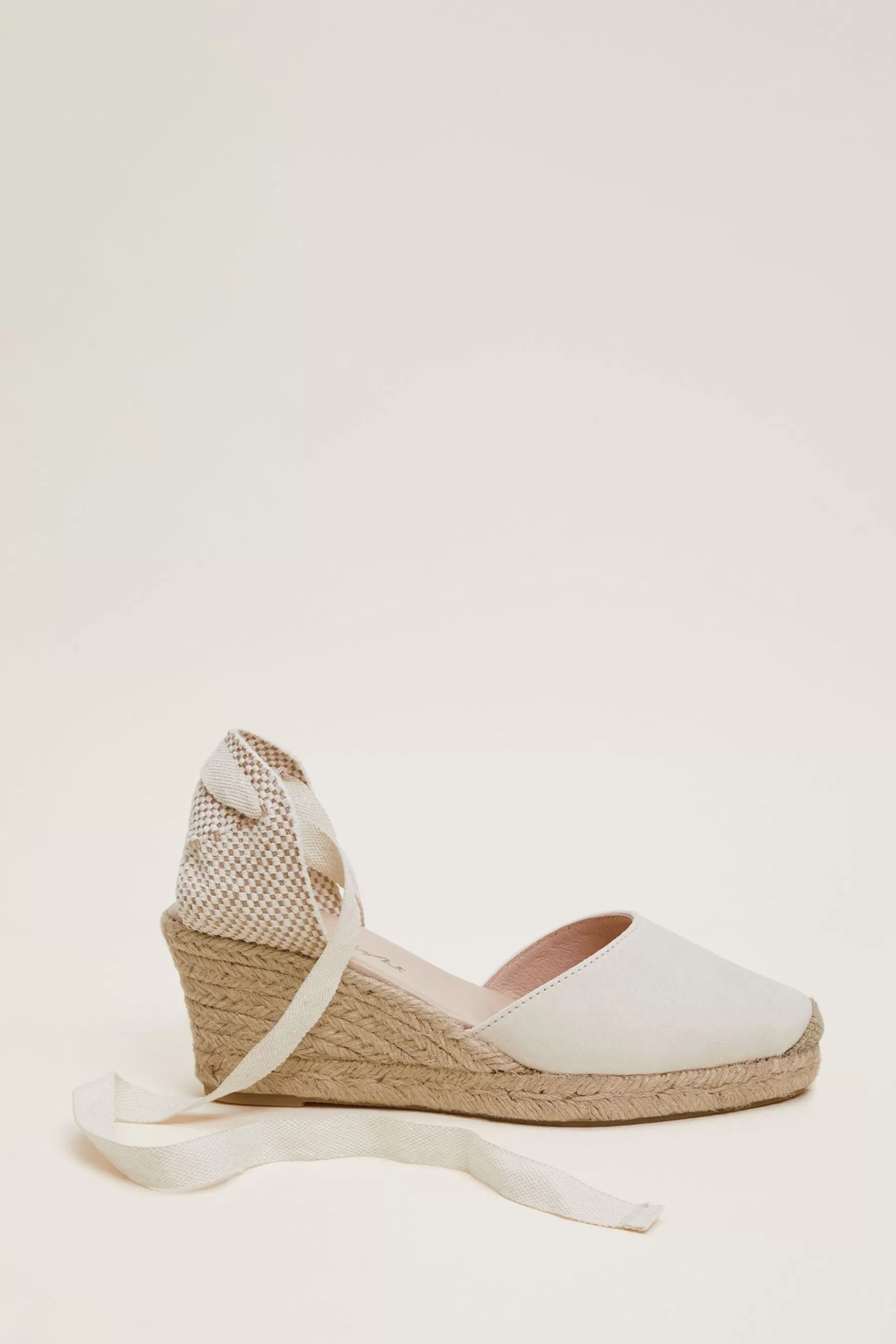 Phase Eight Heels- Suede Ankle Tie Espadrille Shoes Cream