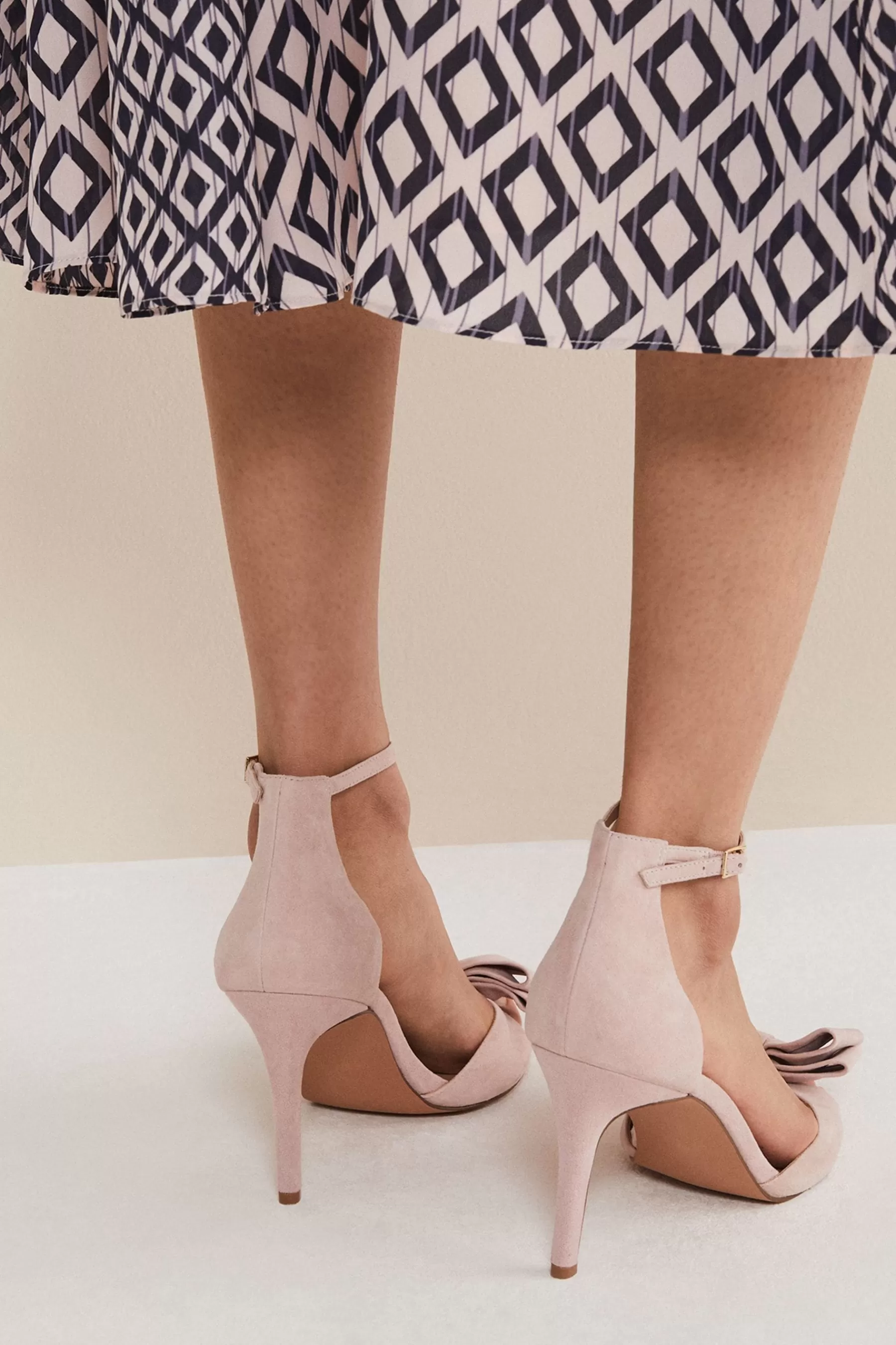 Phase Eight Heels- Suede Bow Front Heels Pink