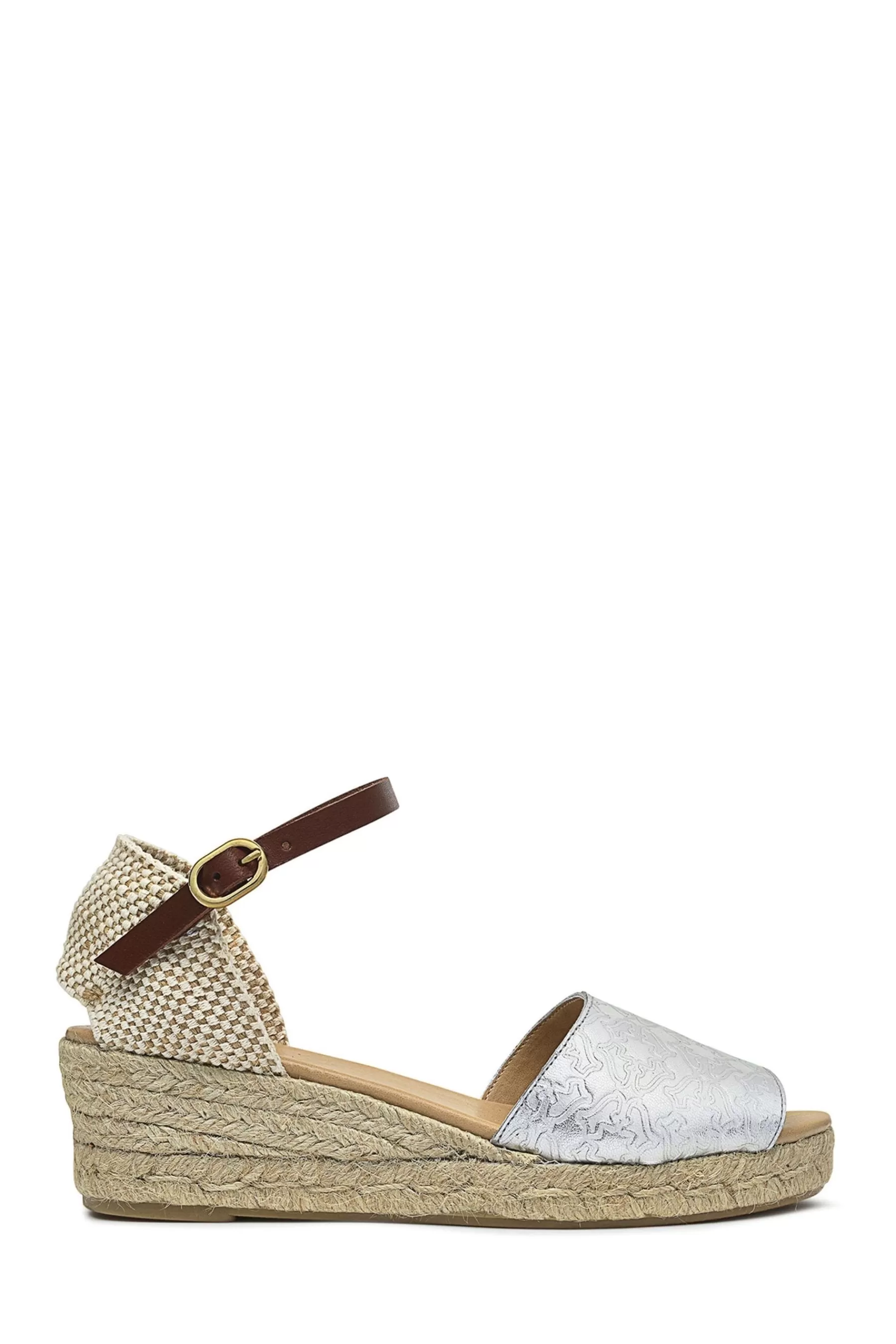 Radley Sandals | London Glasshouse Walk Heirloom Embossed Midi Wedge Silver