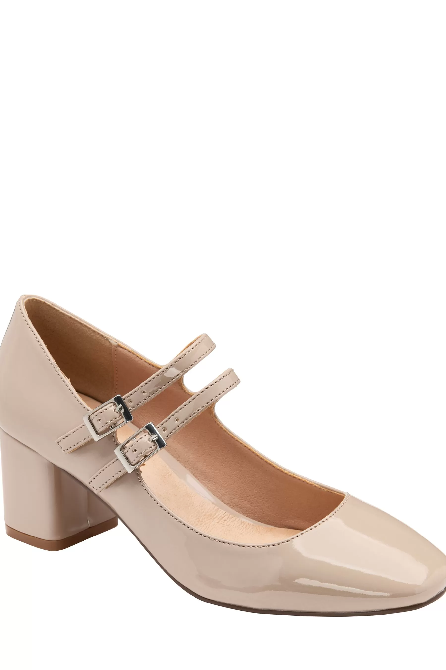 Ravel Heels | Mary Jane Twin Buckle Block Heel Shoe Cream