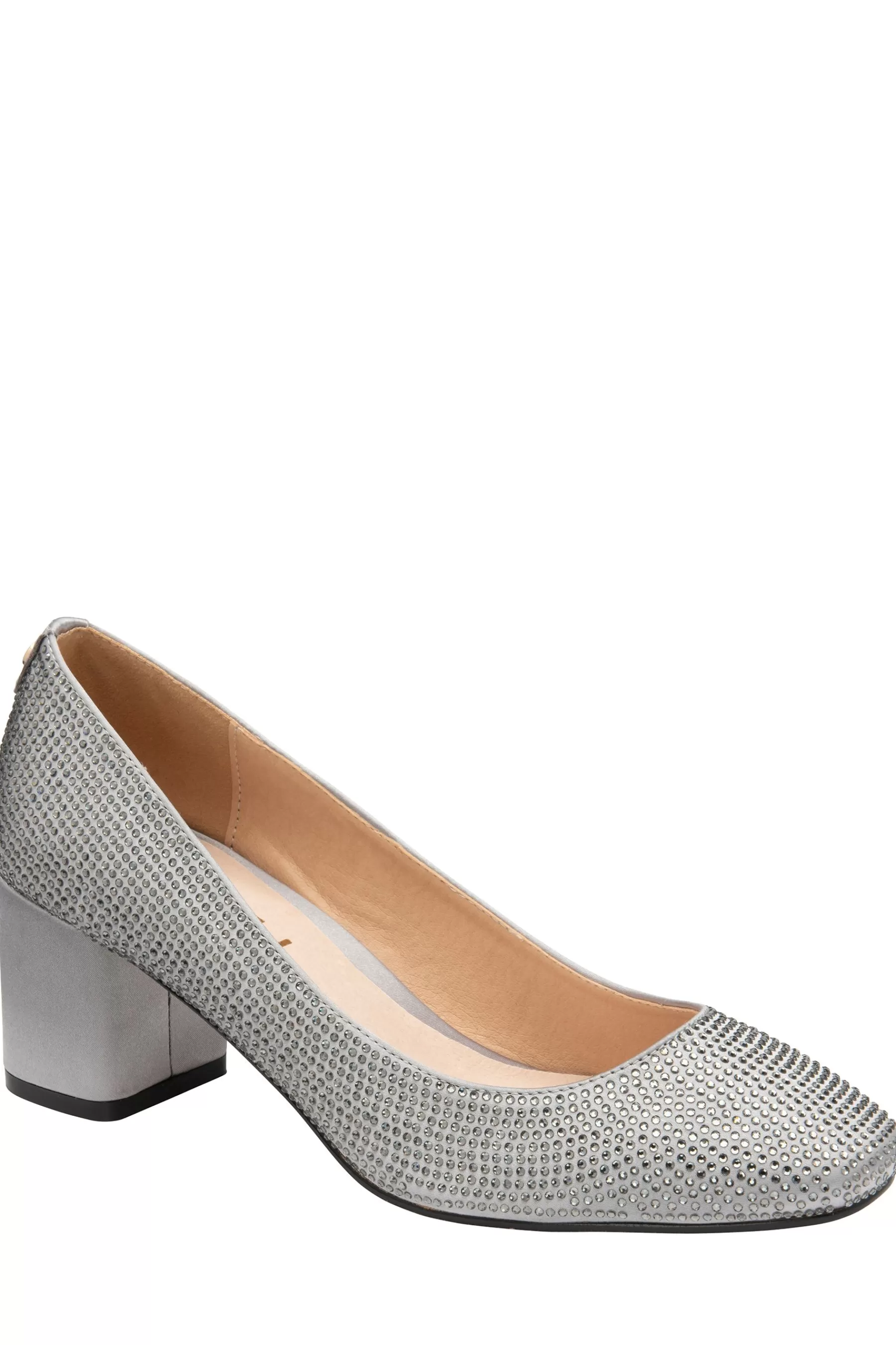 Ravel Heels | Satin Block Heel Court Shoes Grey