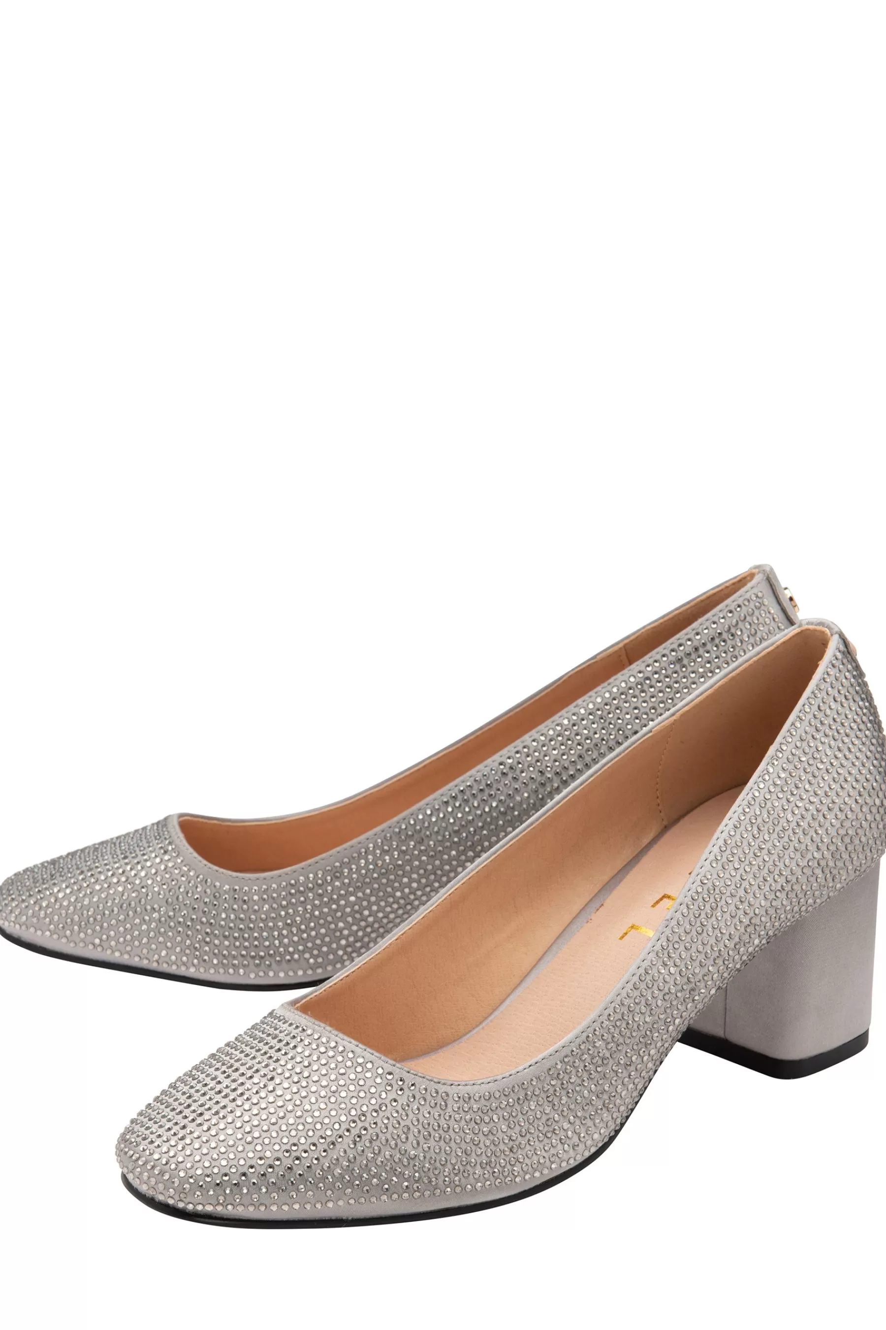 Ravel Heels | Satin Block Heel Court Shoes Grey