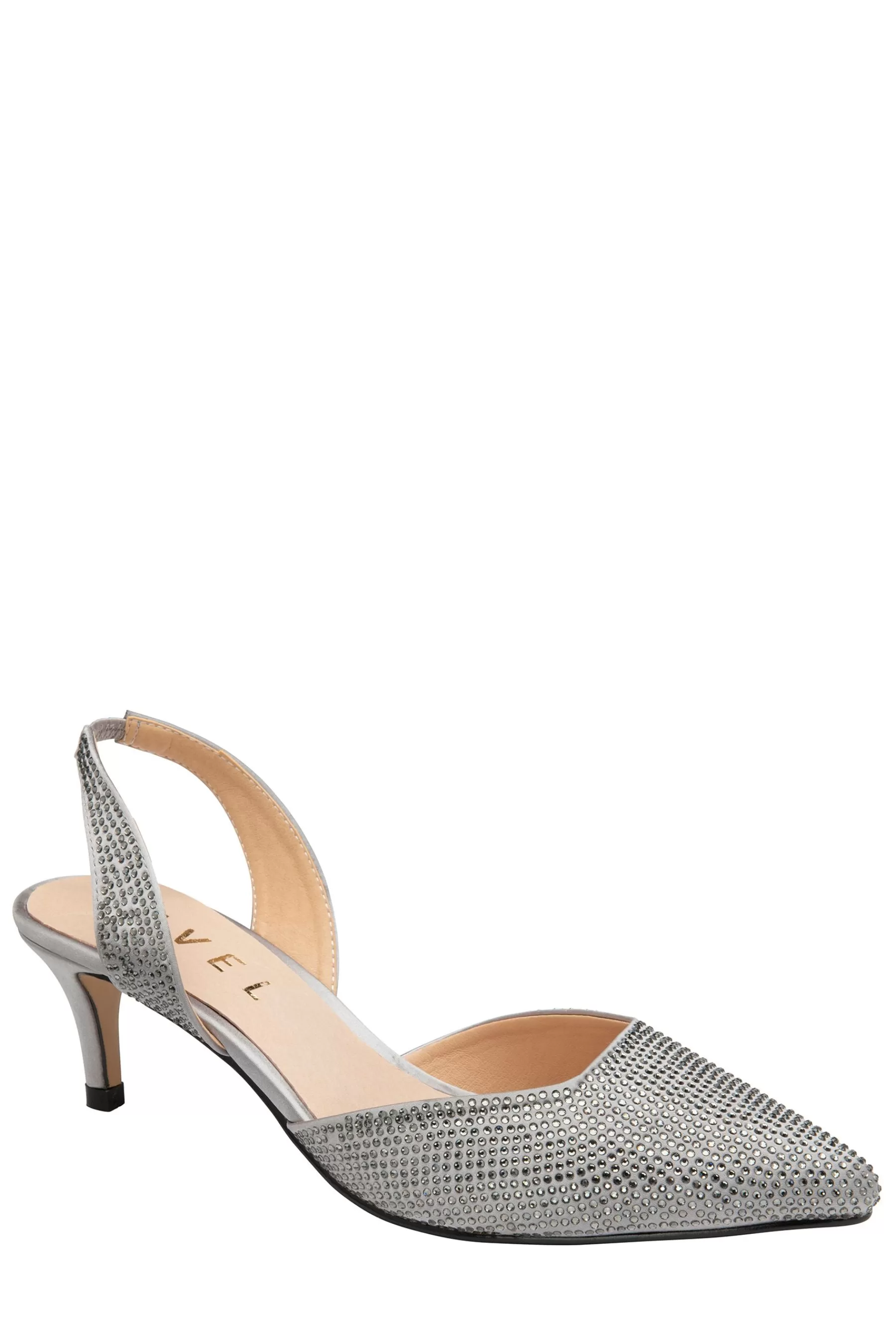 Ravel Heels | Satin Kitten-Heel Slingback Shoes Grey