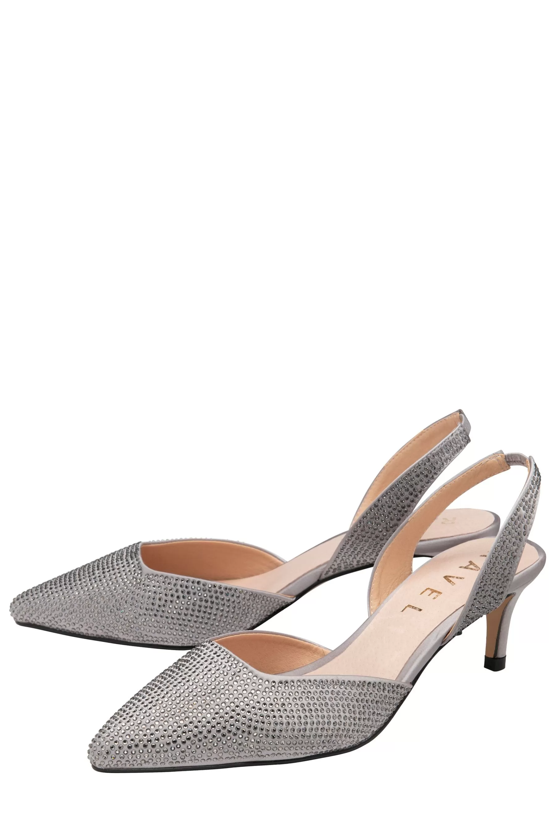 Ravel Heels | Satin Kitten-Heel Slingback Shoes Grey