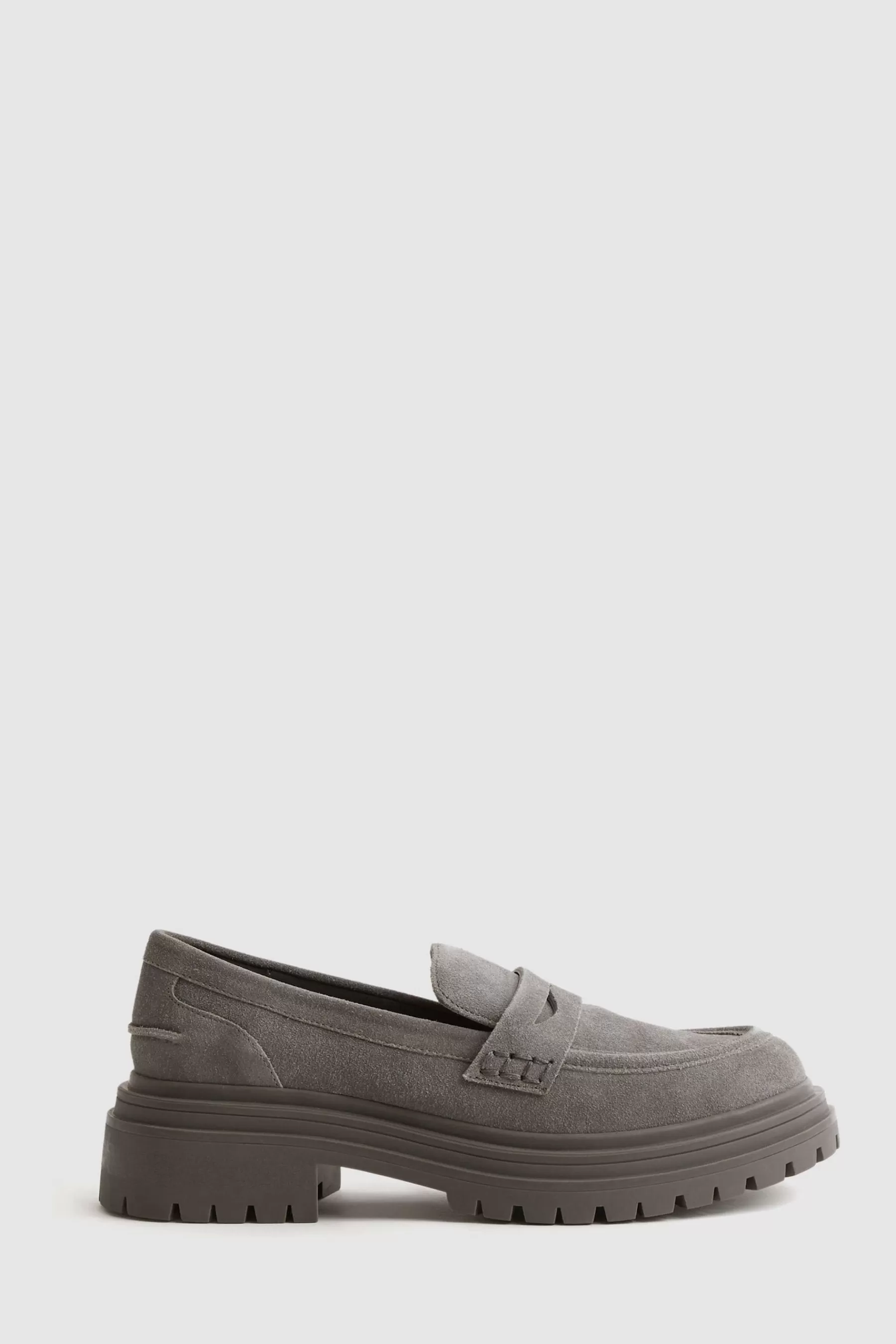 Reiss Flat- Adele Leather Chunky Cleated Loafers Grey