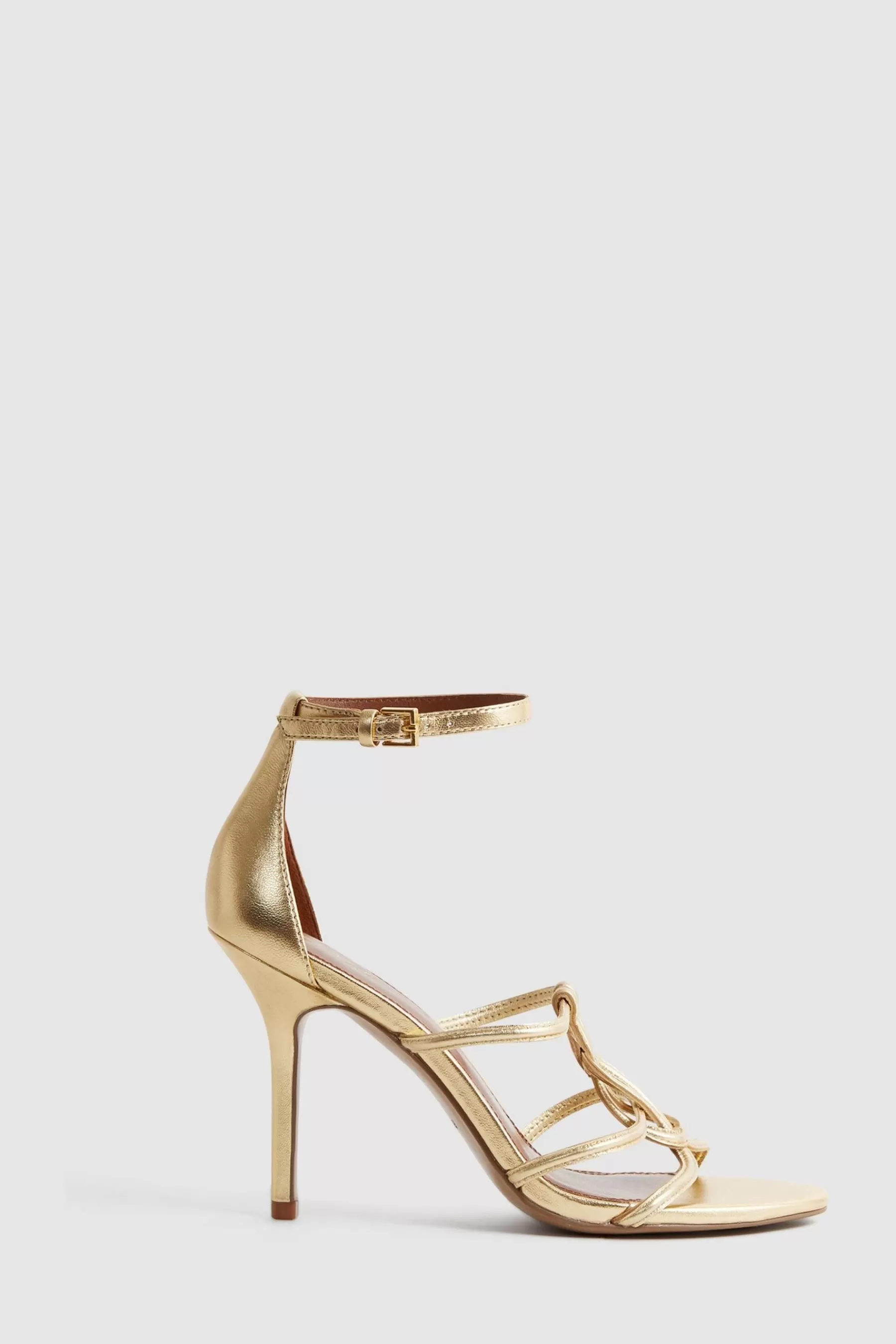 Reiss Sandals | Hallie Metallic Strappy Open-Toe Heels Gold