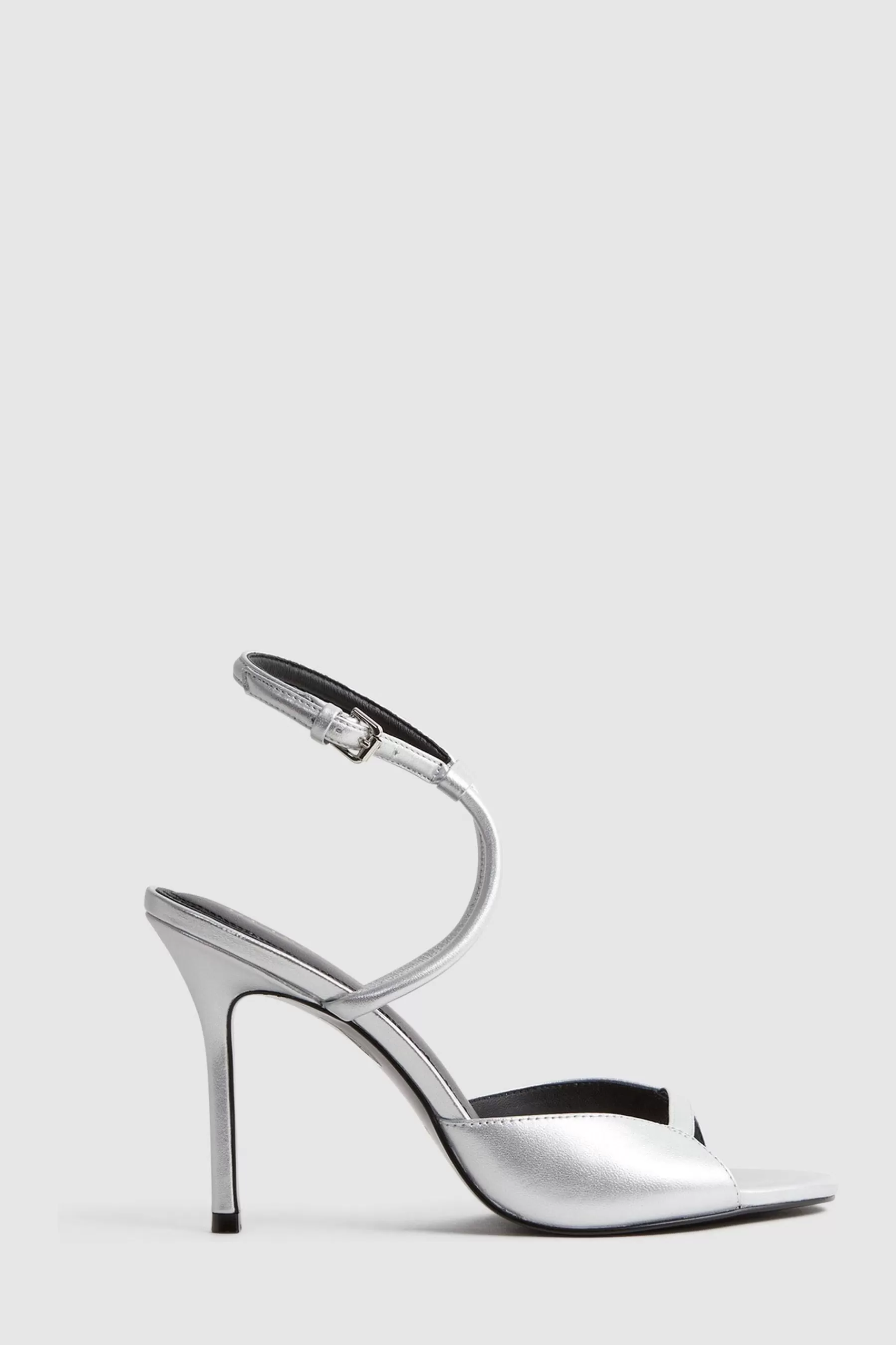 Reiss Sandals- Harper Leather Strappy Heels Silver