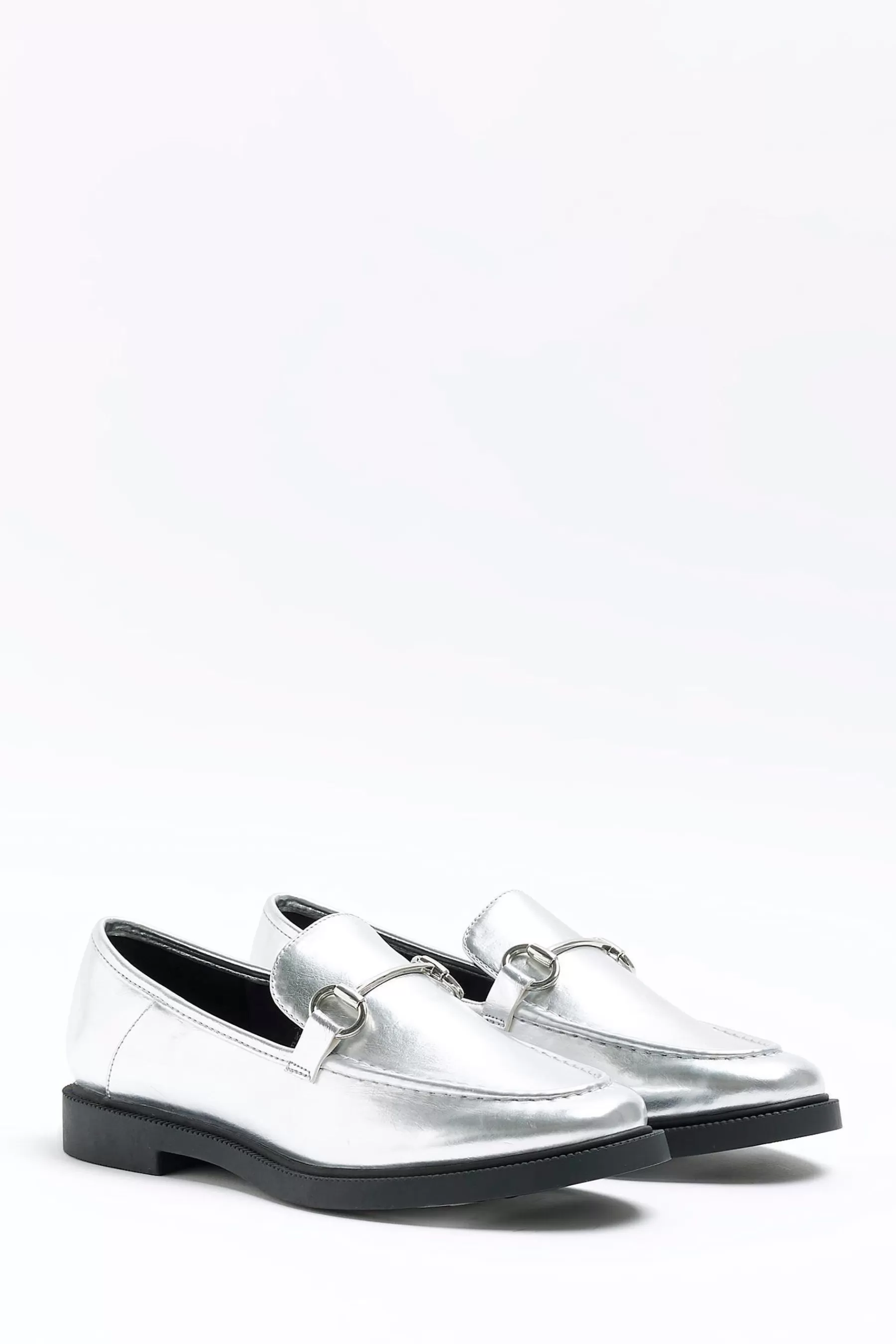 River Island Flat- Flat Snaffle Loafers Silver