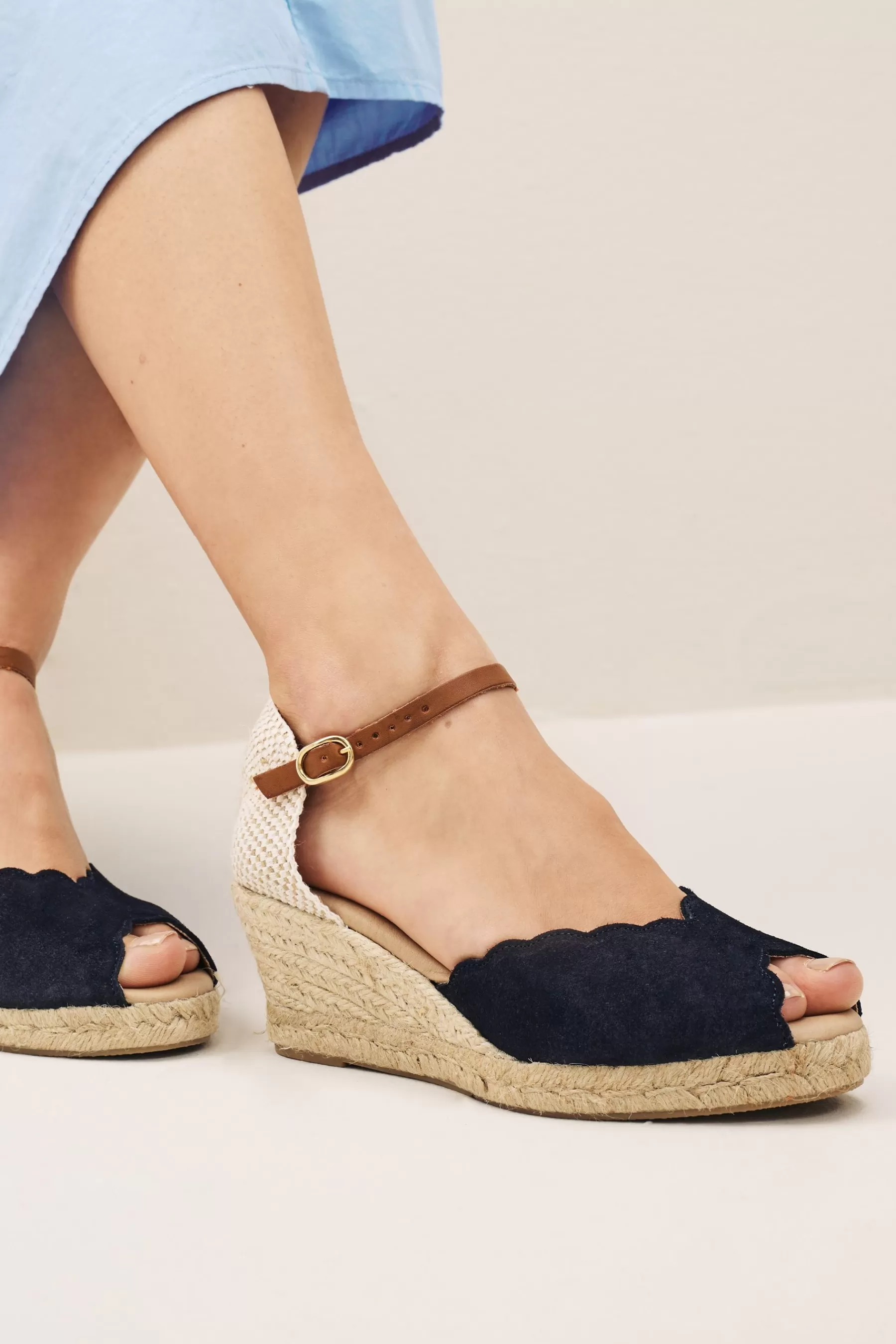 Next Sandals | Scallop Peep Toe Wedges Navy Blue