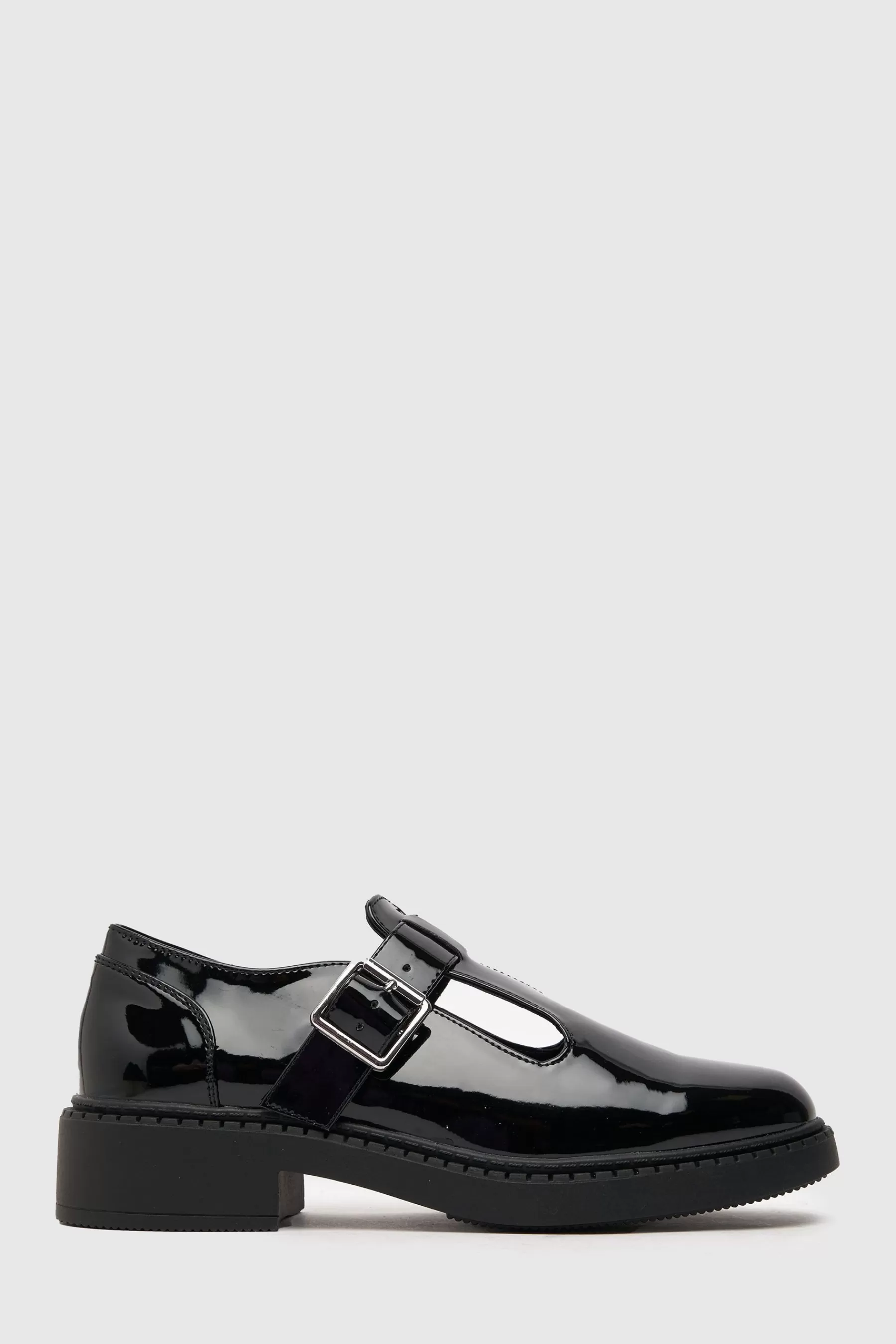 Schuh Flat- Leah Patent T-Bar Shoes Black