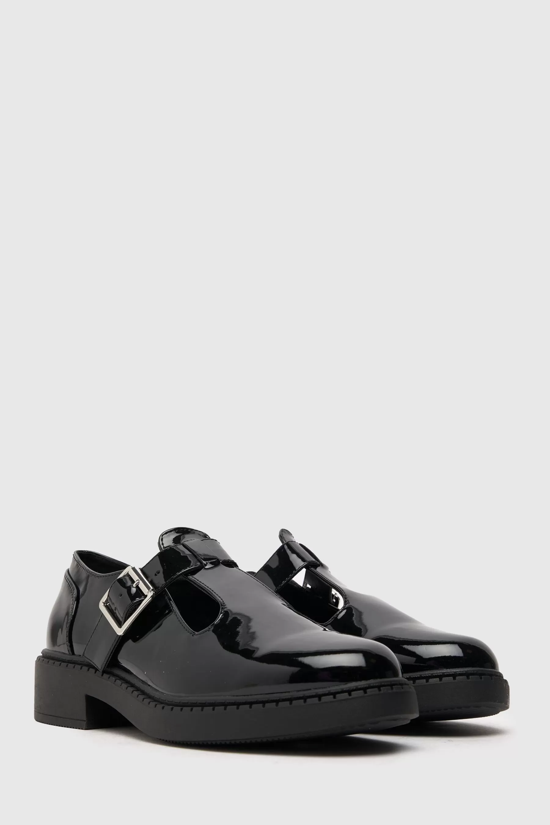 Schuh Flat- Leah Patent T-Bar Shoes Black