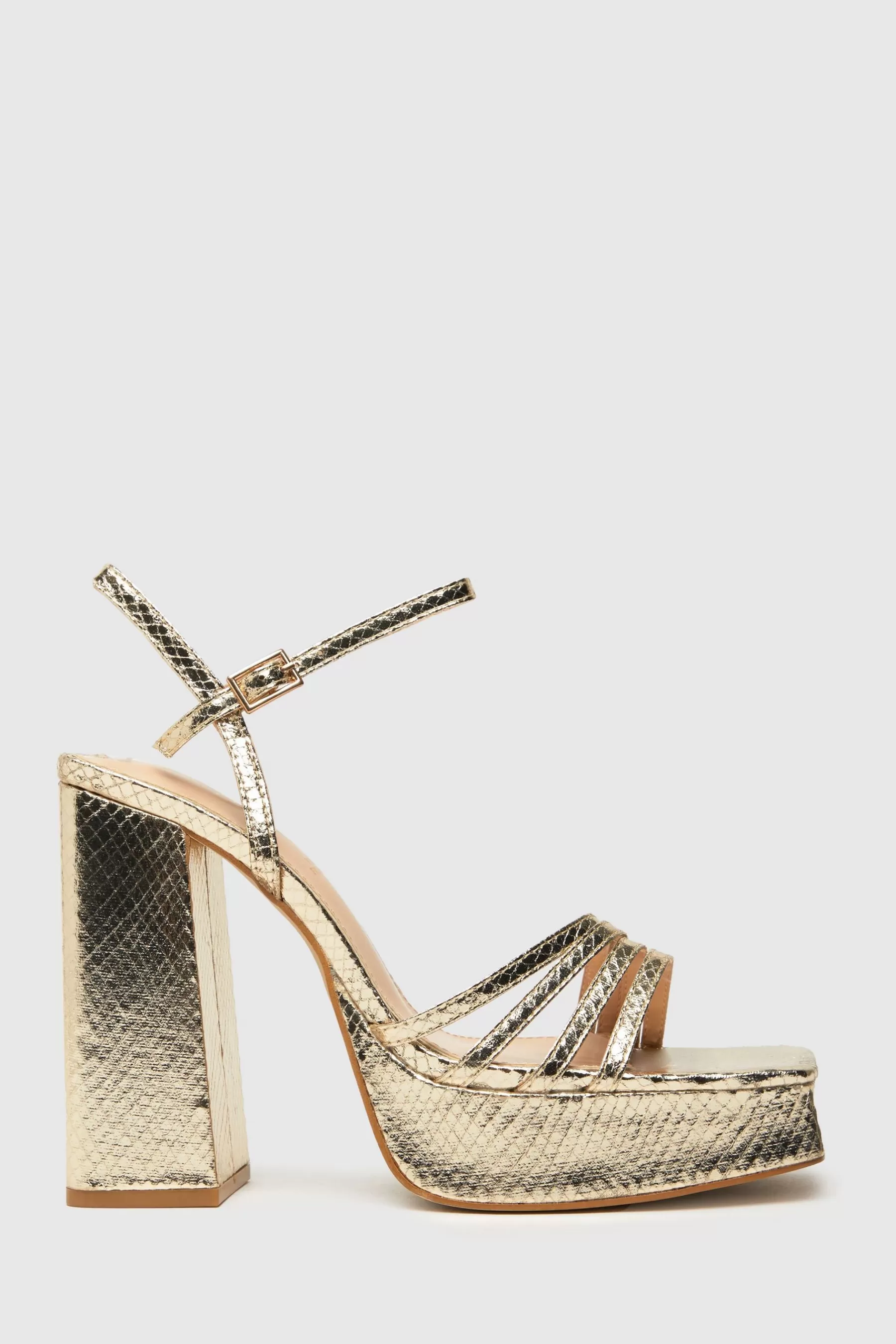 Schuh Sandals- Skylar Snake Effect Square Toe Sandals Gold